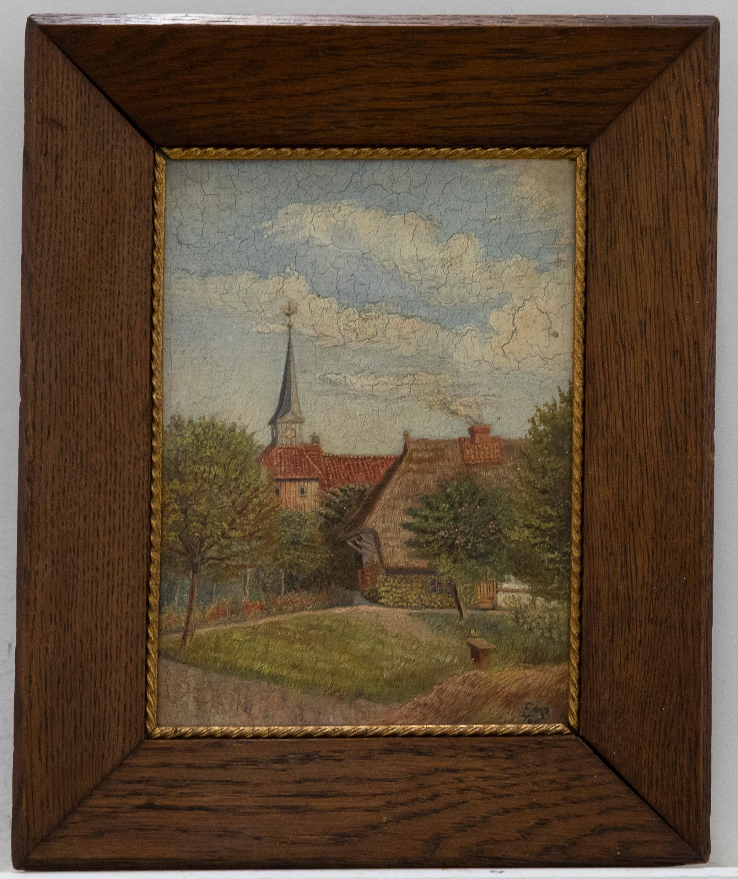 Unknown Landscape Painting - Framed German School Late 19th Century Oil - Church View