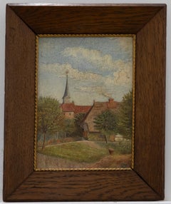 Antique Framed German School Late 19th Century Oil - Church View