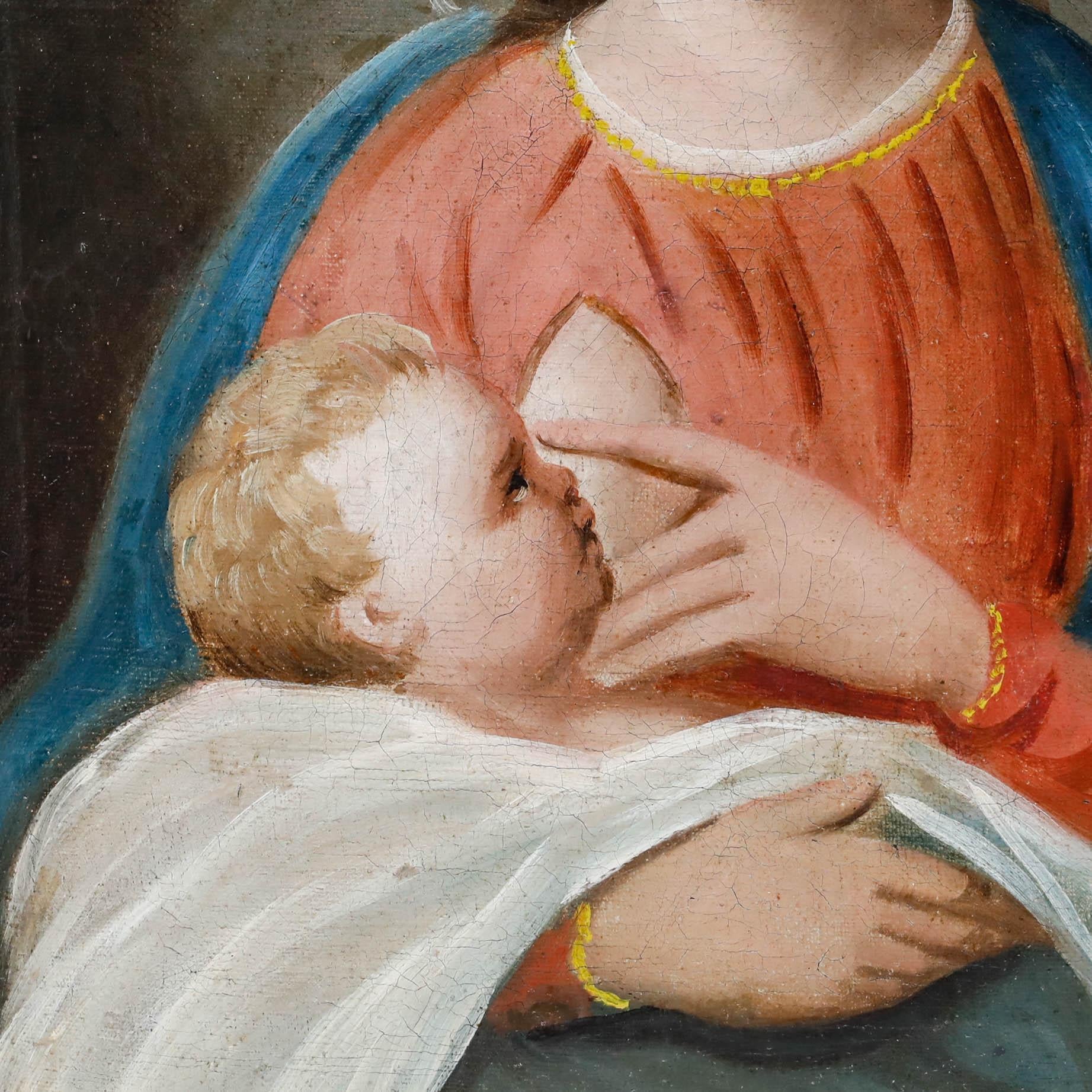 Framed German School Late 19th Century Oil - Madonna & Infant Jesus - Brown Nude Painting by Unknown