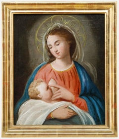Framed German School Late 19th Century Oil - Madonna & Infant Jesus