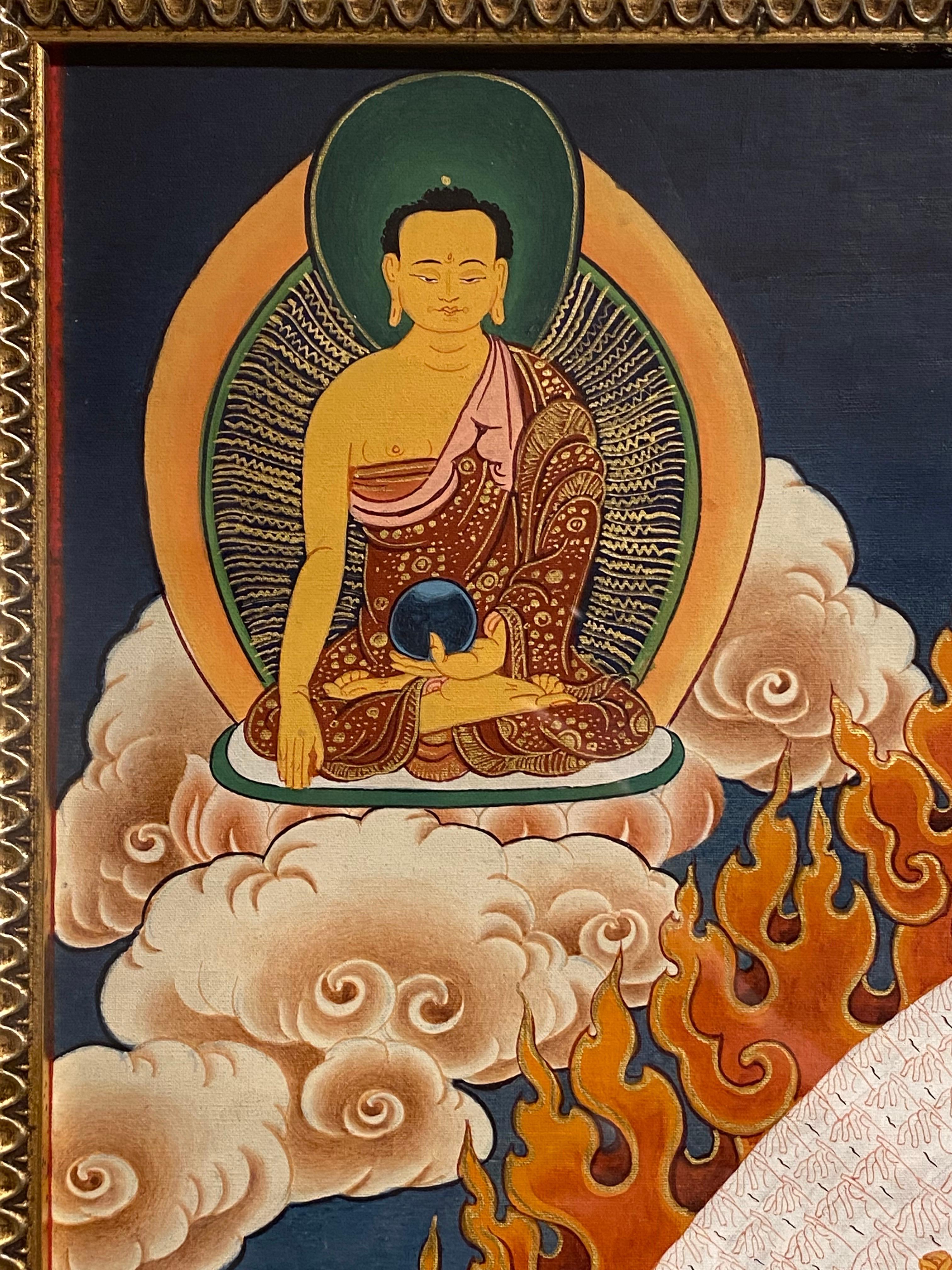 Framed Hand Painted Avalokiteshvara Thangka on Canvas 24K Gold  For Sale 6