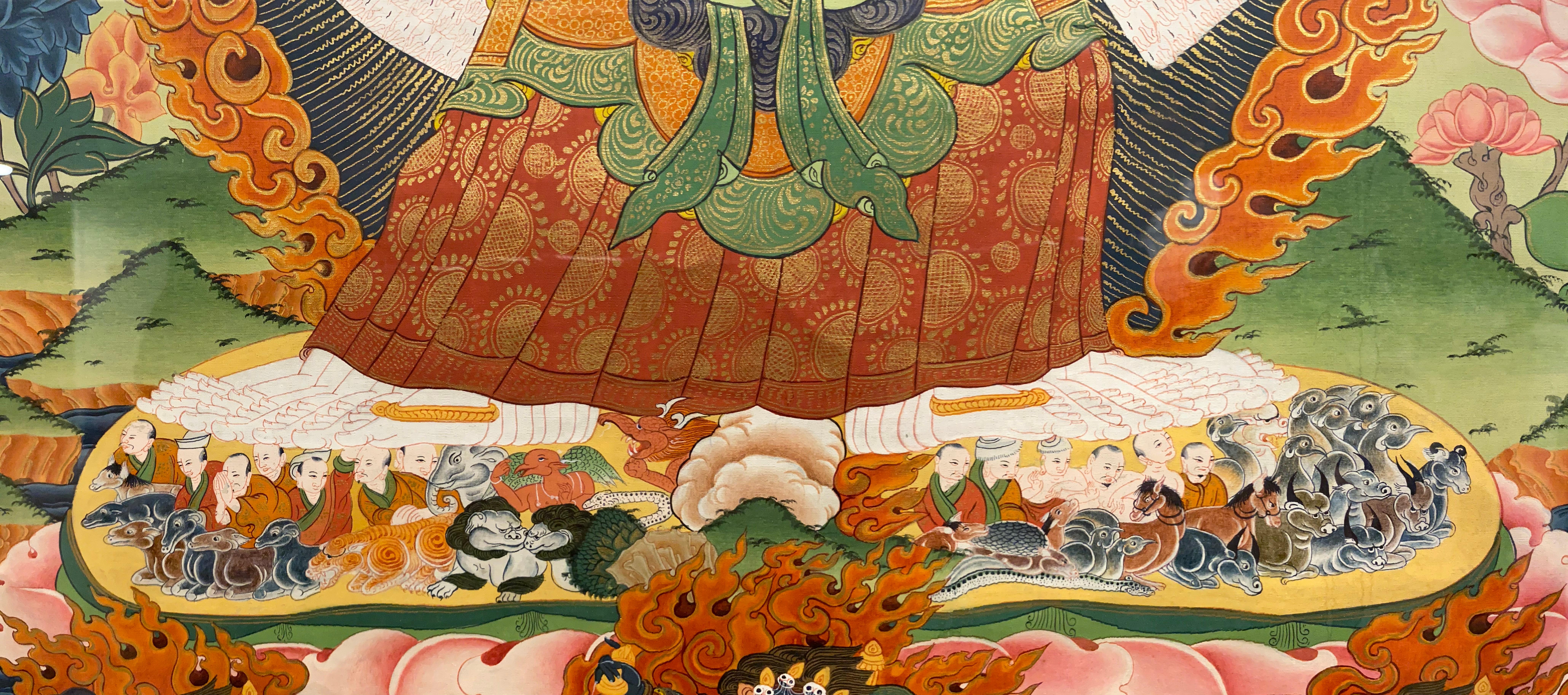 Framed Hand Painted Avalokiteshvara Thangka on Canvas 24K Gold  For Sale 7