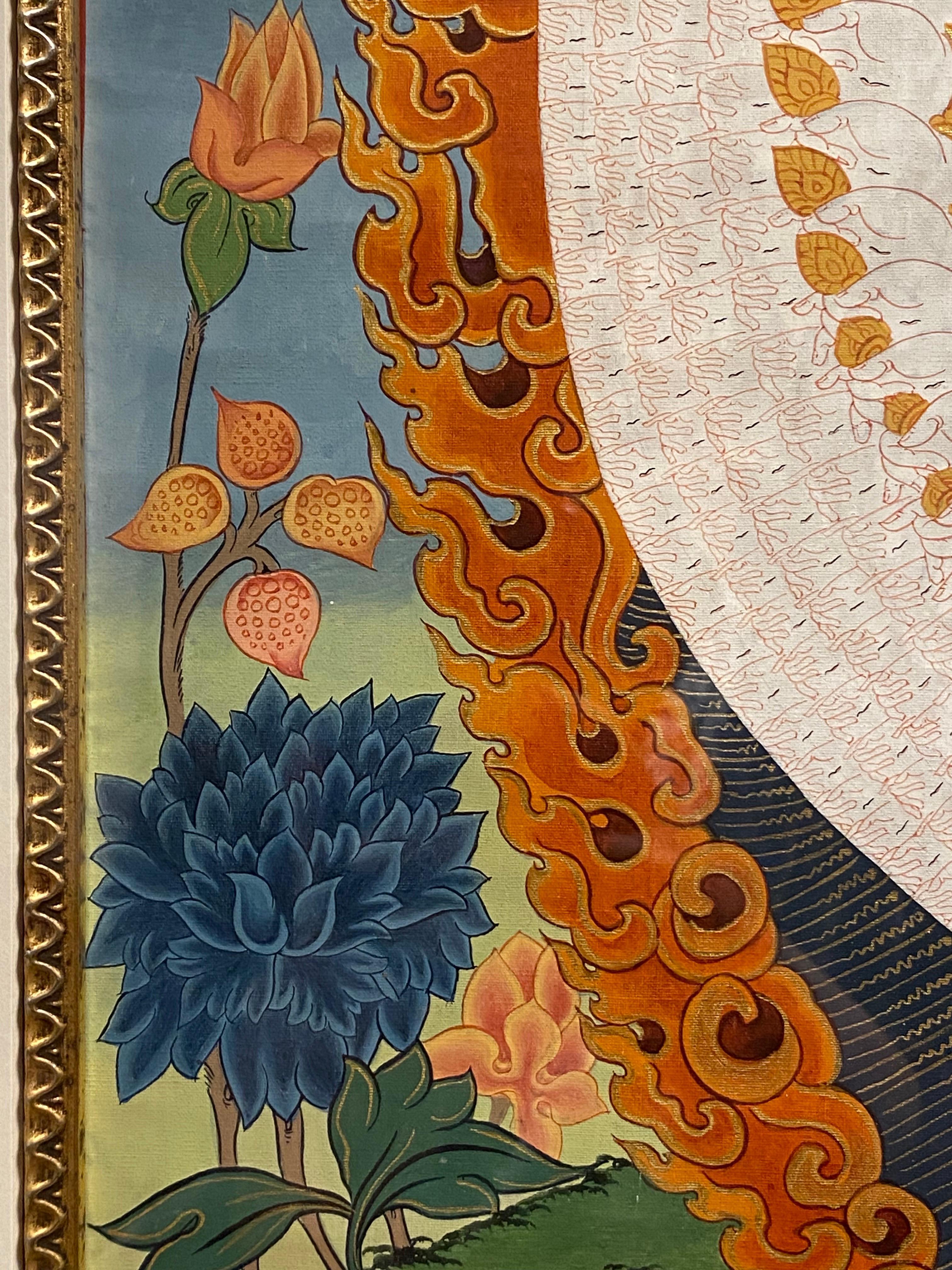 Gerahmte handbemalte Avalokiteshvara Thangka auf Leinwand 24K Gold, Gerahmt im Angebot 7