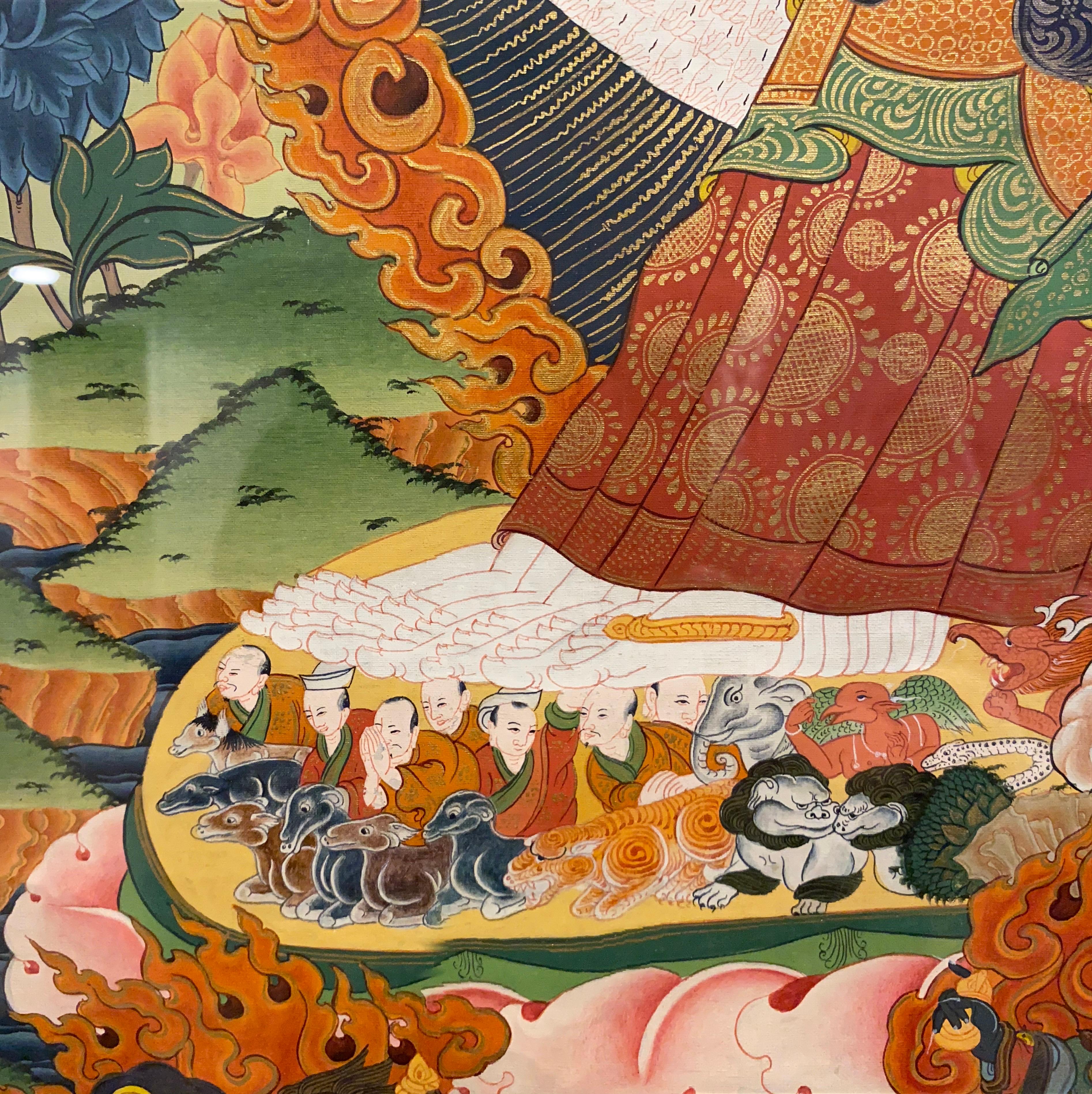 Framed Hand Painted Avalokiteshvara Thangka on Canvas 24K Gold  For Sale 9