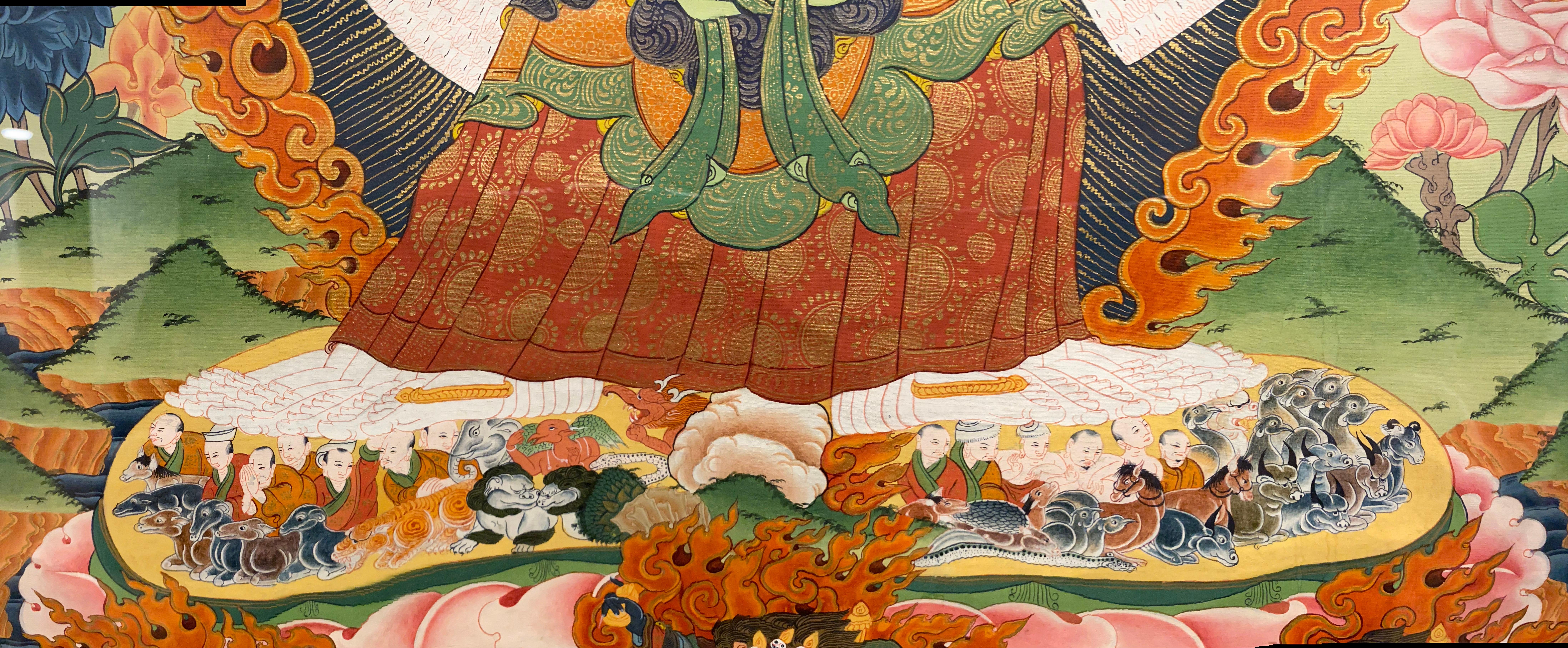 Framed Hand Painted Avalokiteshvara Thangka on Canvas 24K Gold  For Sale 10