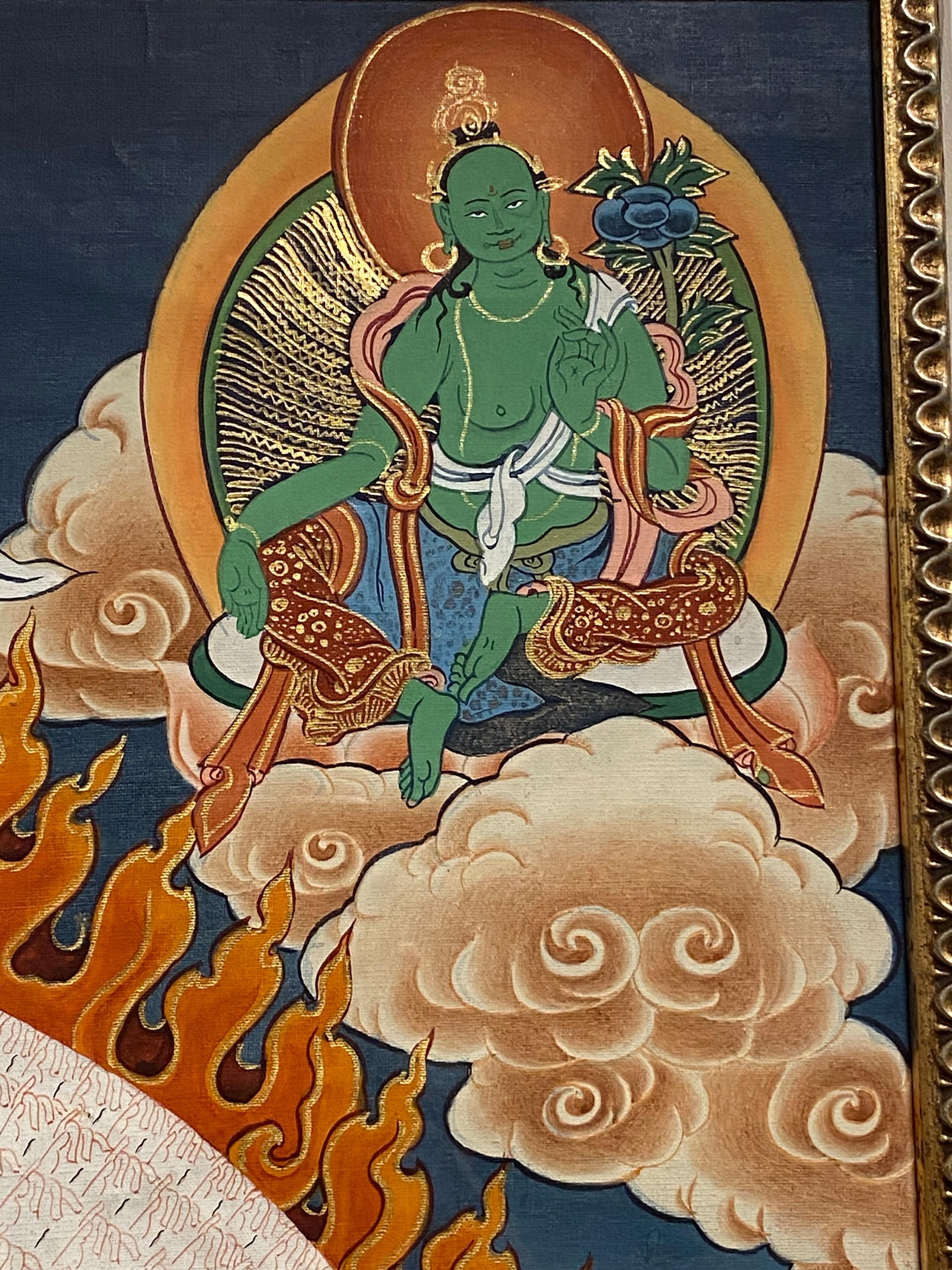 Framed Hand Painted Avalokiteshvara Thangka on Canvas 24K Gold  For Sale 1