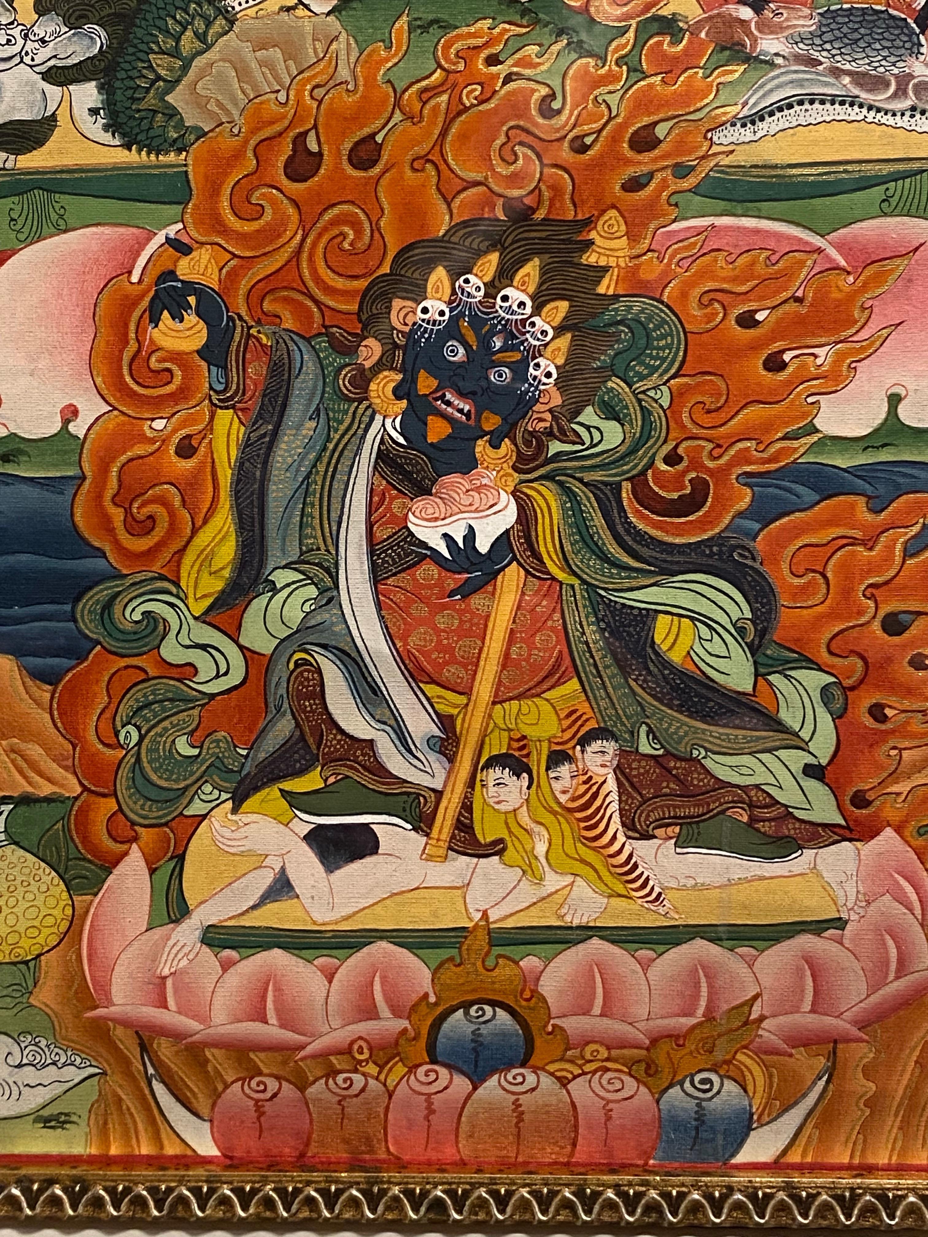 Framed Hand Painted Avalokiteshvara Thangka on Canvas 24K Gold  For Sale 3