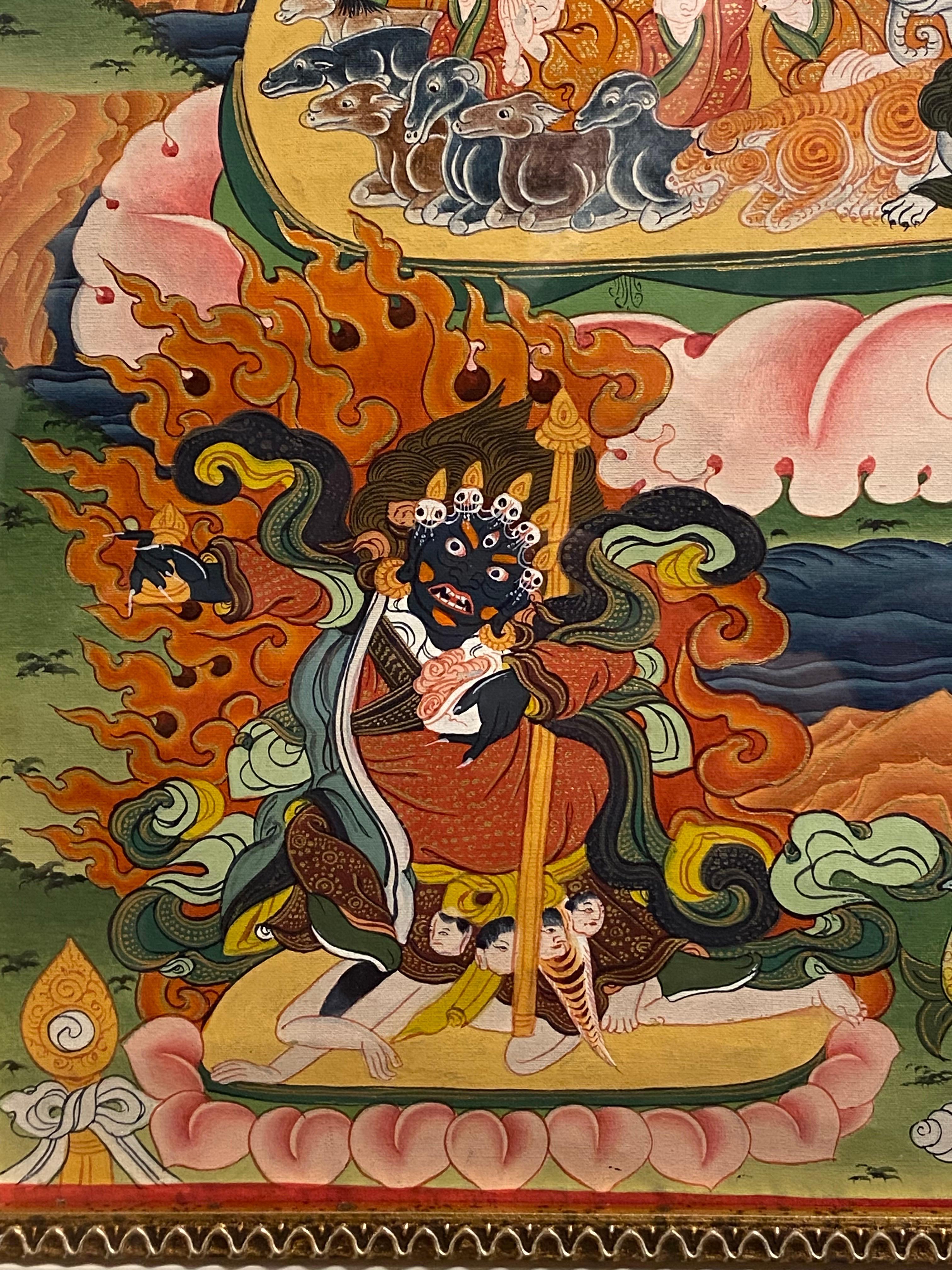 Framed Hand Painted Avalokiteshvara Thangka on Canvas 24K Gold  For Sale 4