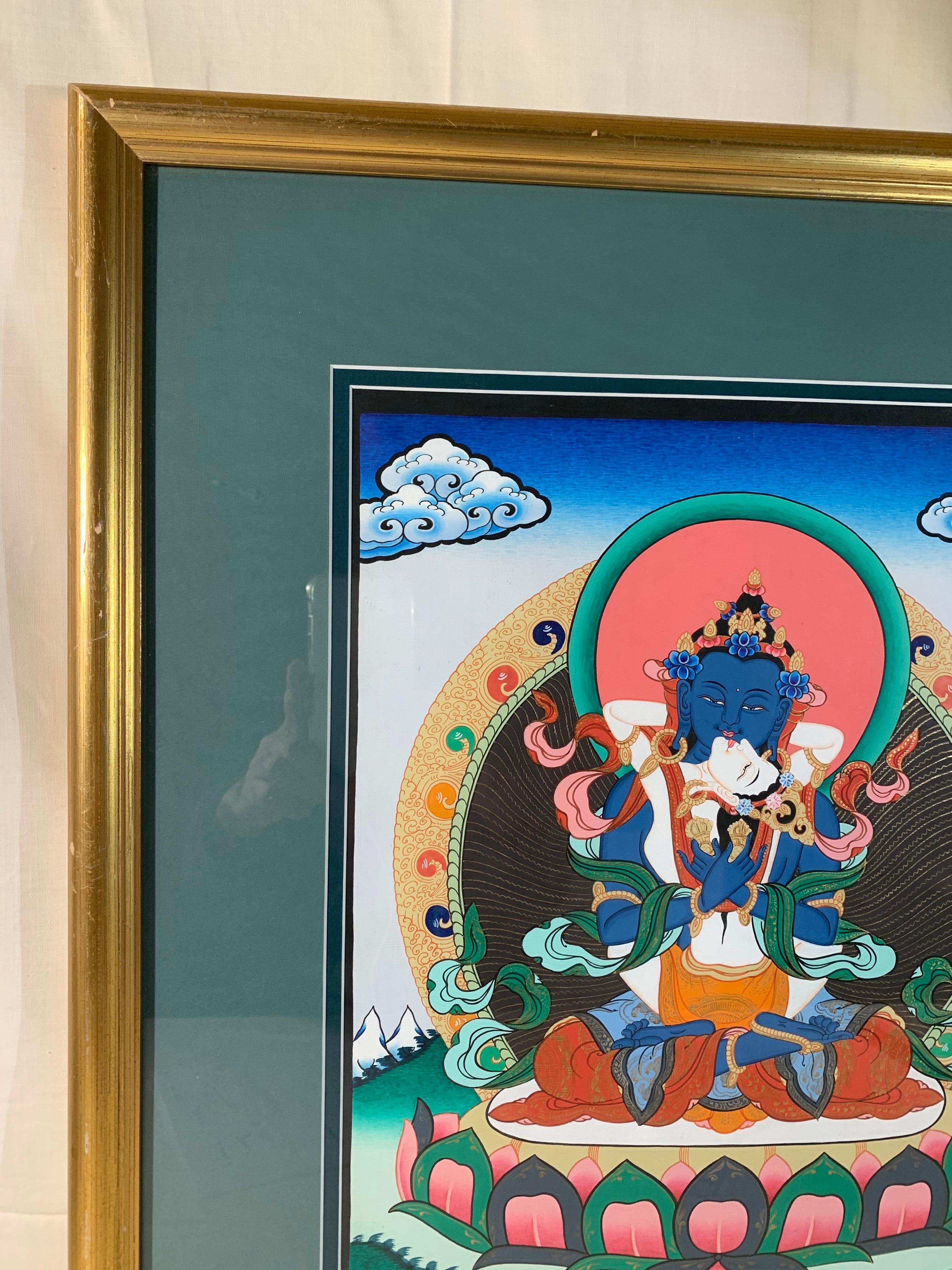 Framed Hand Painted Buddha Shakti Thangka on Canvas with 24K Gold For Sale 2