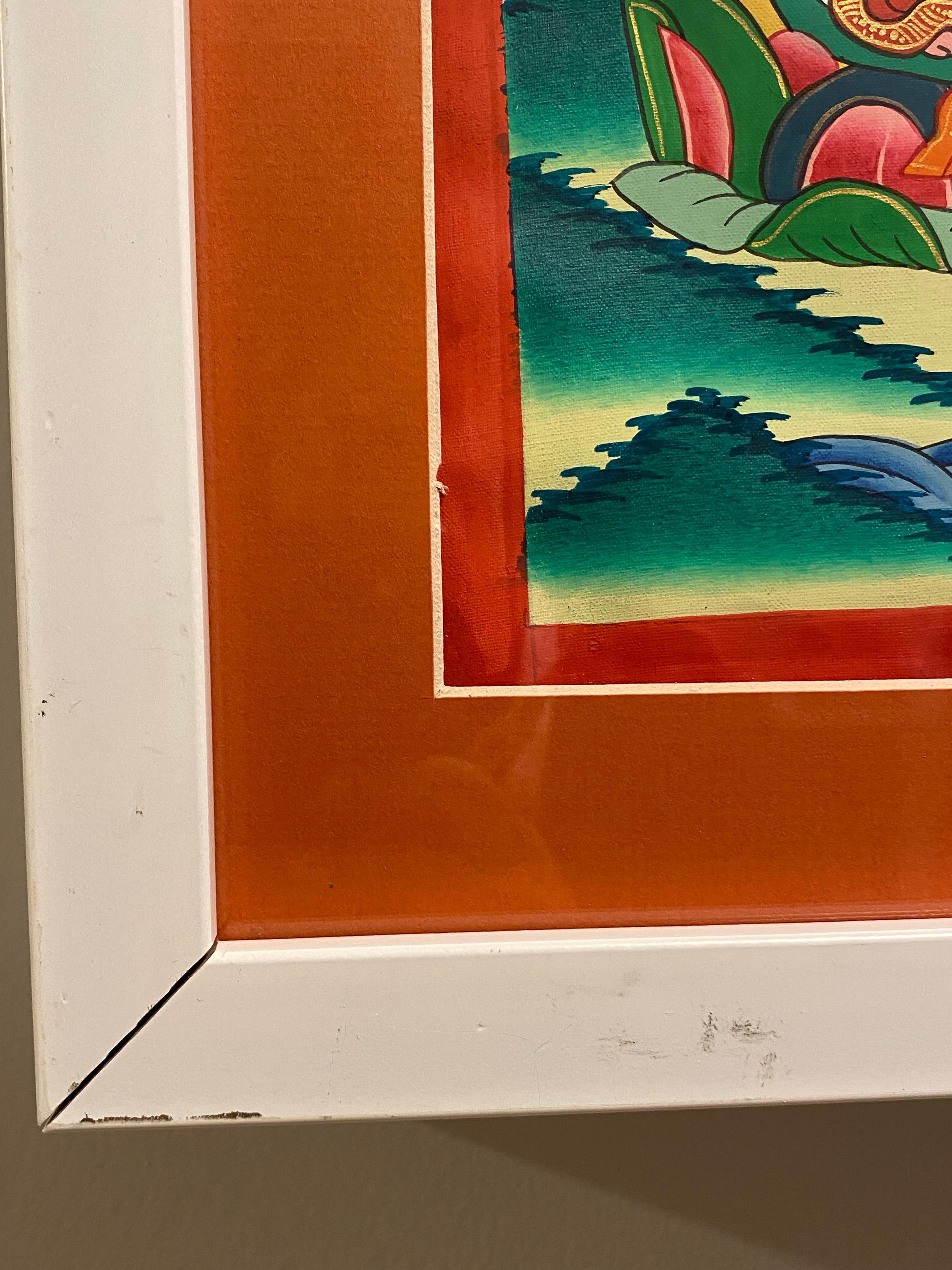 Thangka di Tara verde dipinto a mano e incorniciato su tela con oro 24 carati in vendita 8