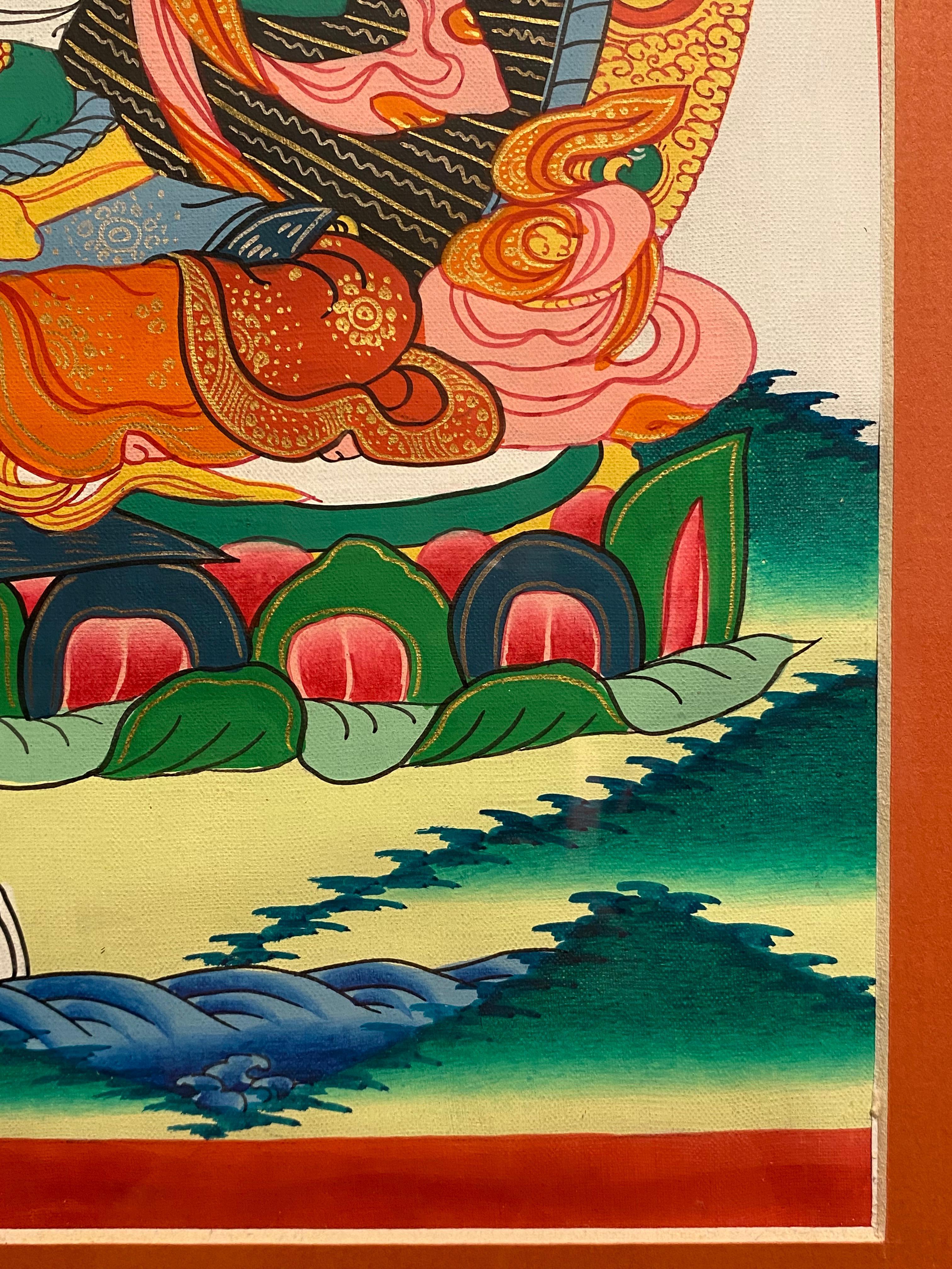 Thangka di Tara verde dipinto a mano e incorniciato su tela con oro 24 carati in vendita 2