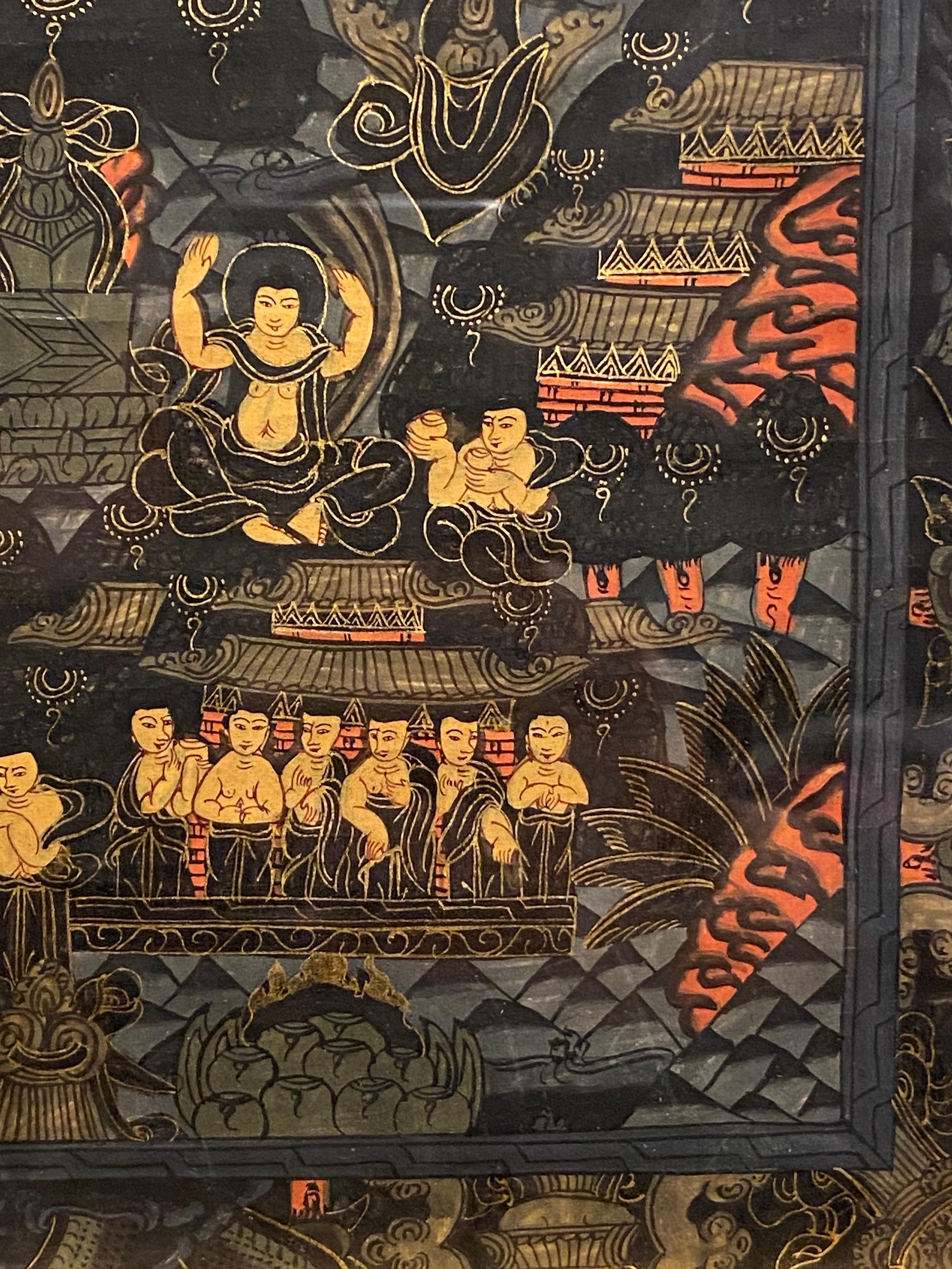 Gerahmte handbemalte Lebensgeschichte des Buddha Thangka auf Leinwand 24K Gold, Buddha Thangka im Angebot 8