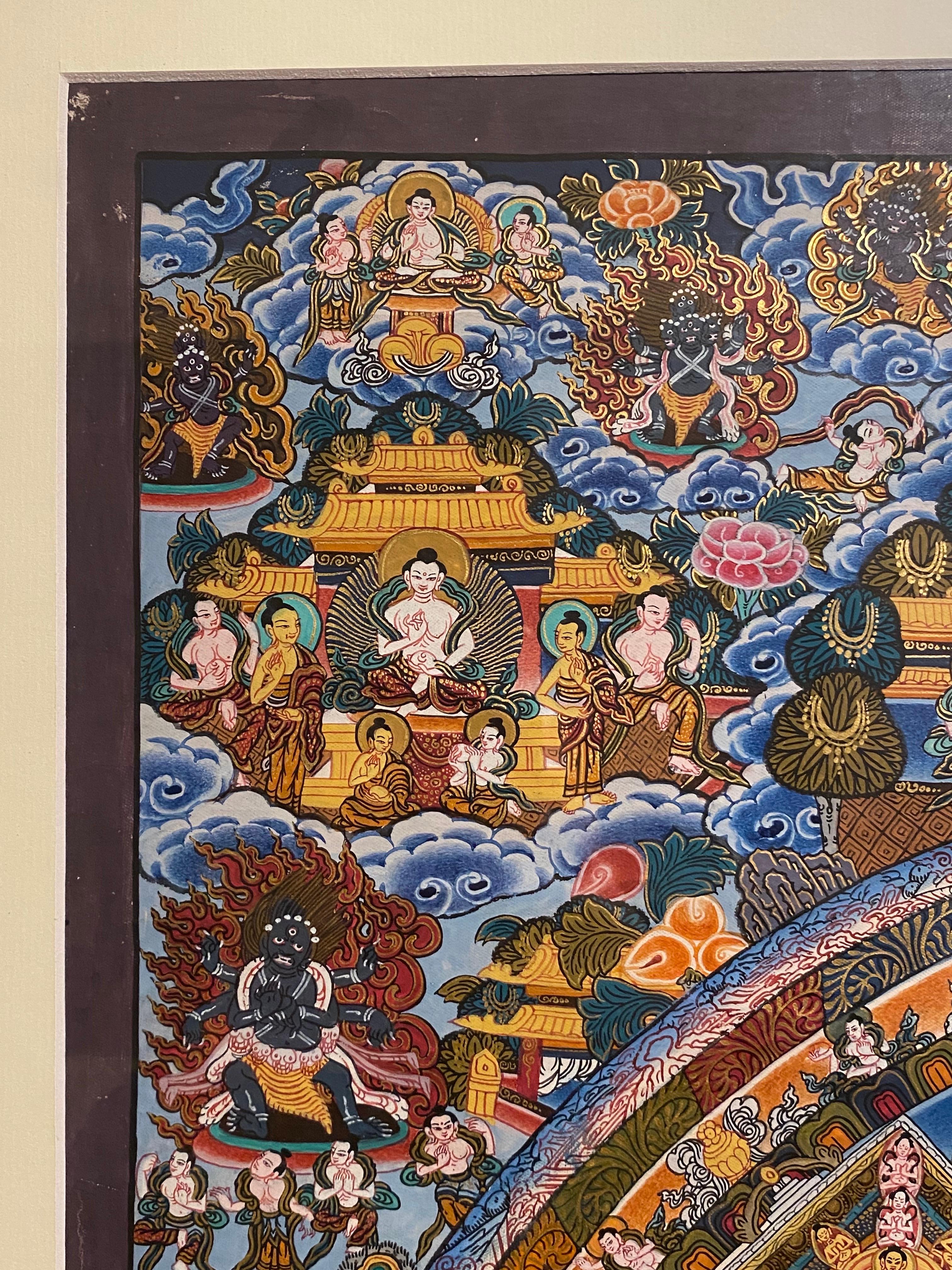 Mandala Thangka sobre lienzo pintado a mano y enmarcado con oro de 24 quilates en venta 6