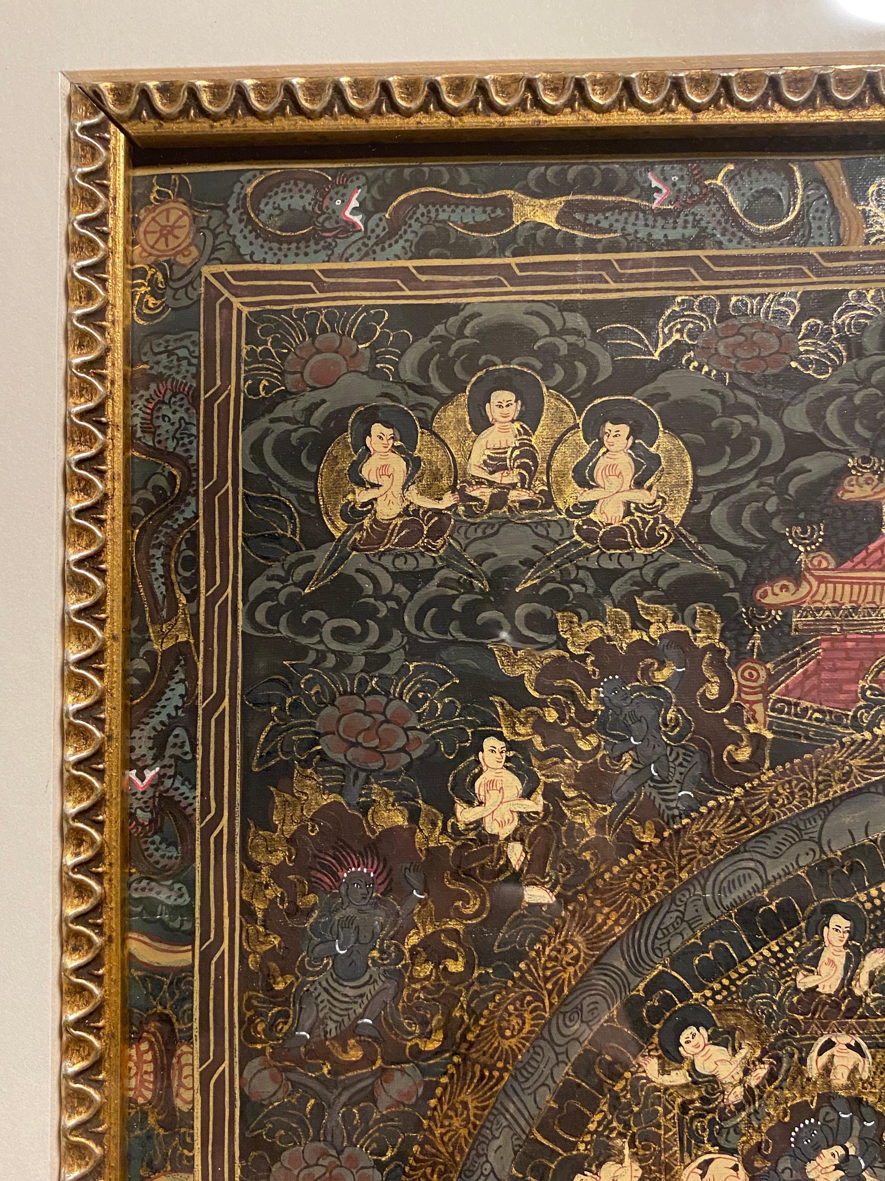 Mandala Thangka su tela dipinto a mano e incorniciato con oro 24 carati in vendita 6