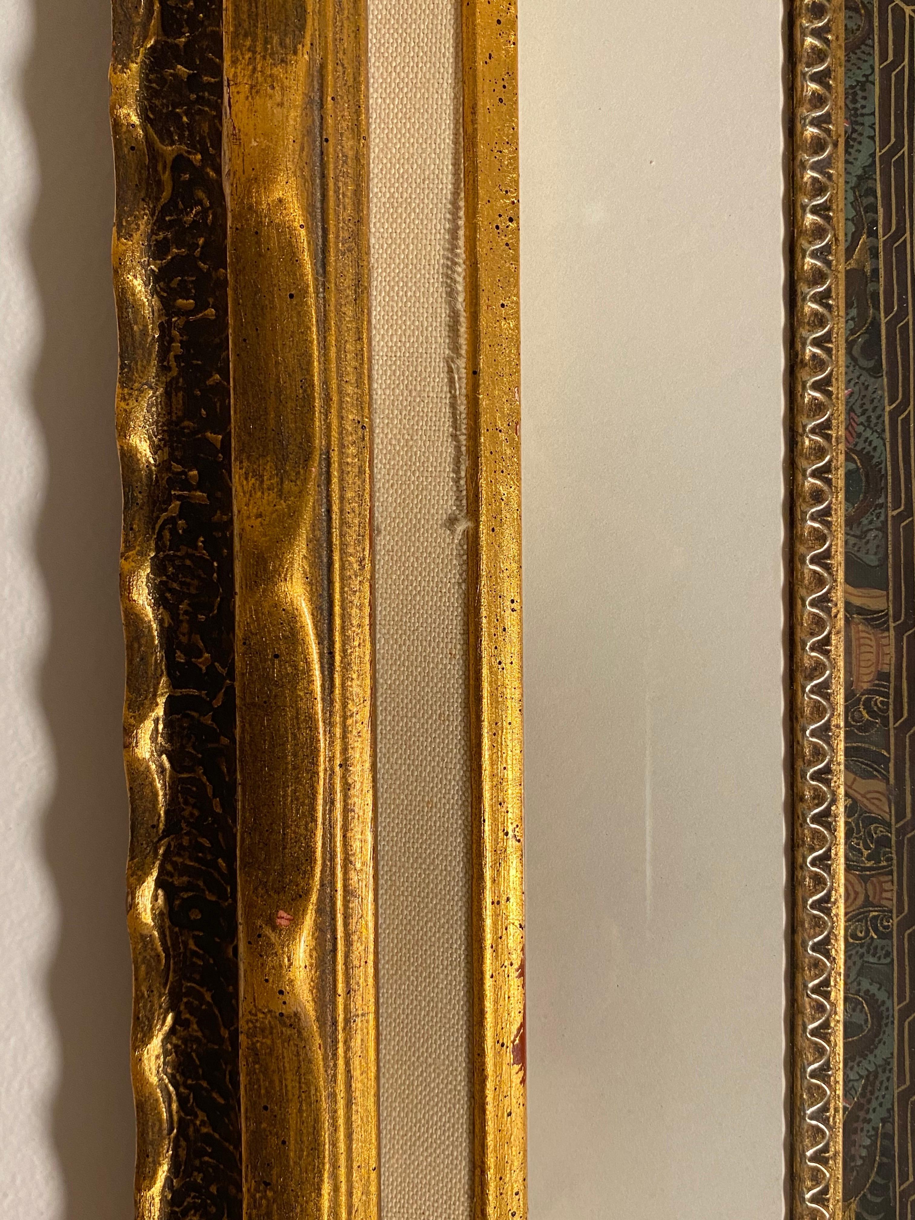 Mandala Thangka su tela dipinto a mano e incorniciato con oro 24 carati in vendita 7