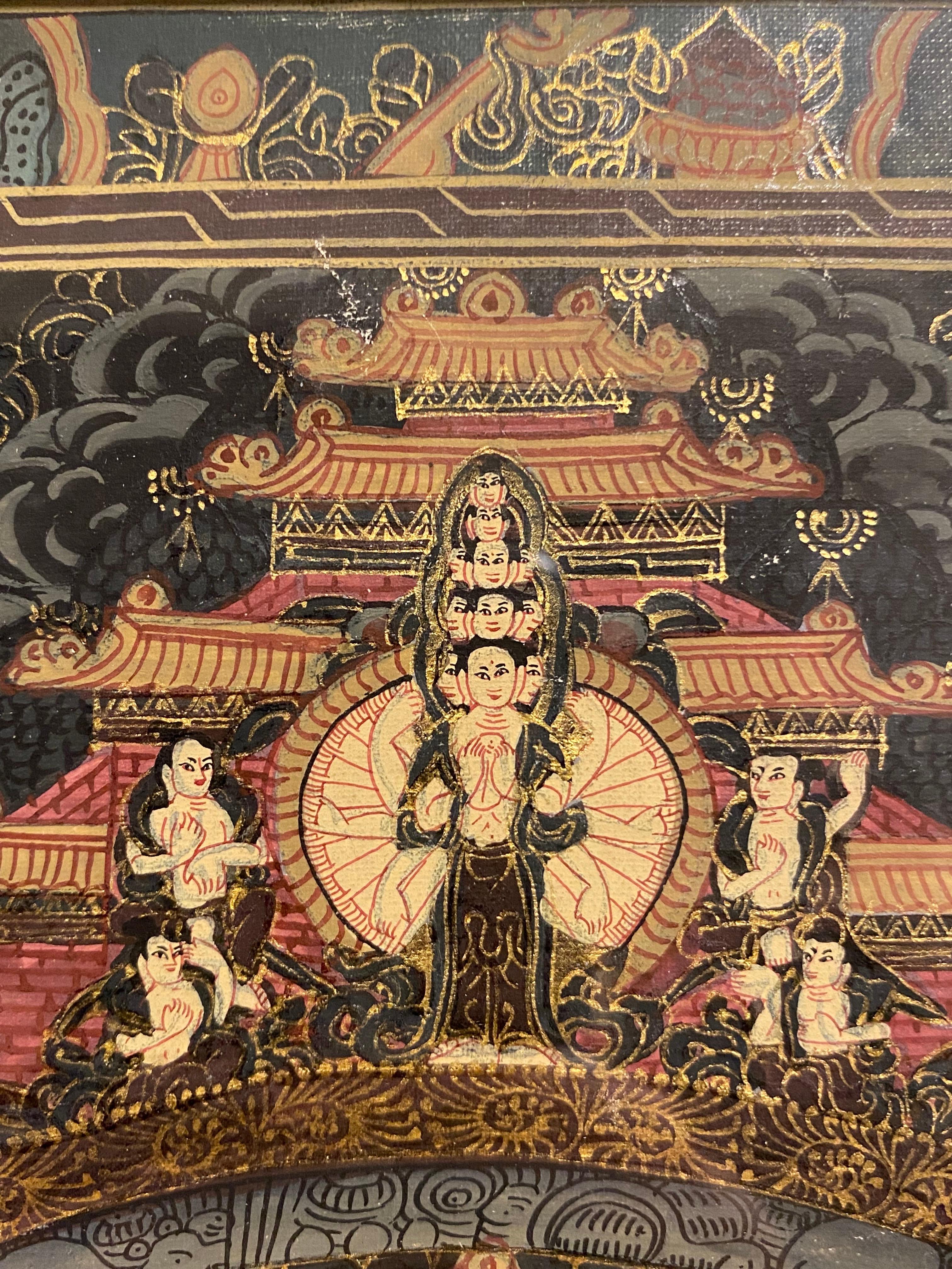 Mandala Thangka su tela dipinto a mano e incorniciato con oro 24 carati in vendita 8