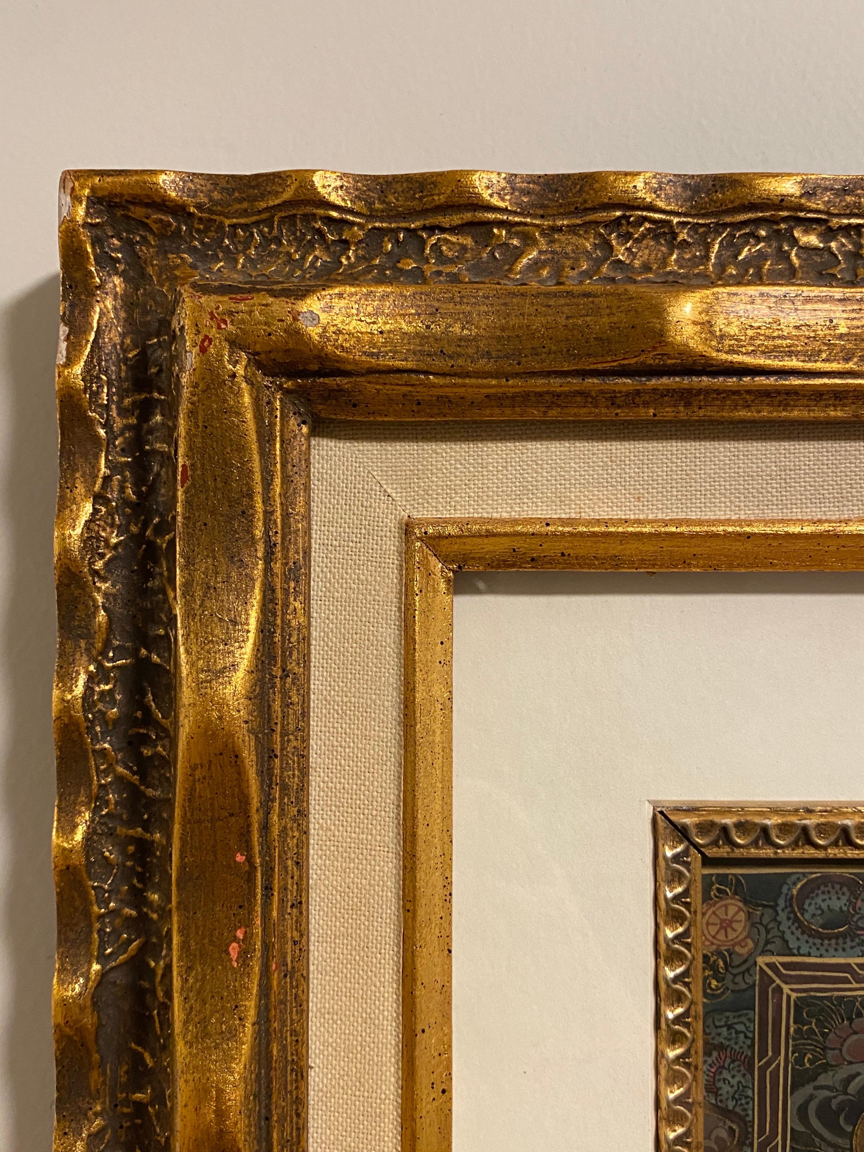 Mandala Thangka su tela dipinto a mano e incorniciato con oro 24 carati in vendita 10