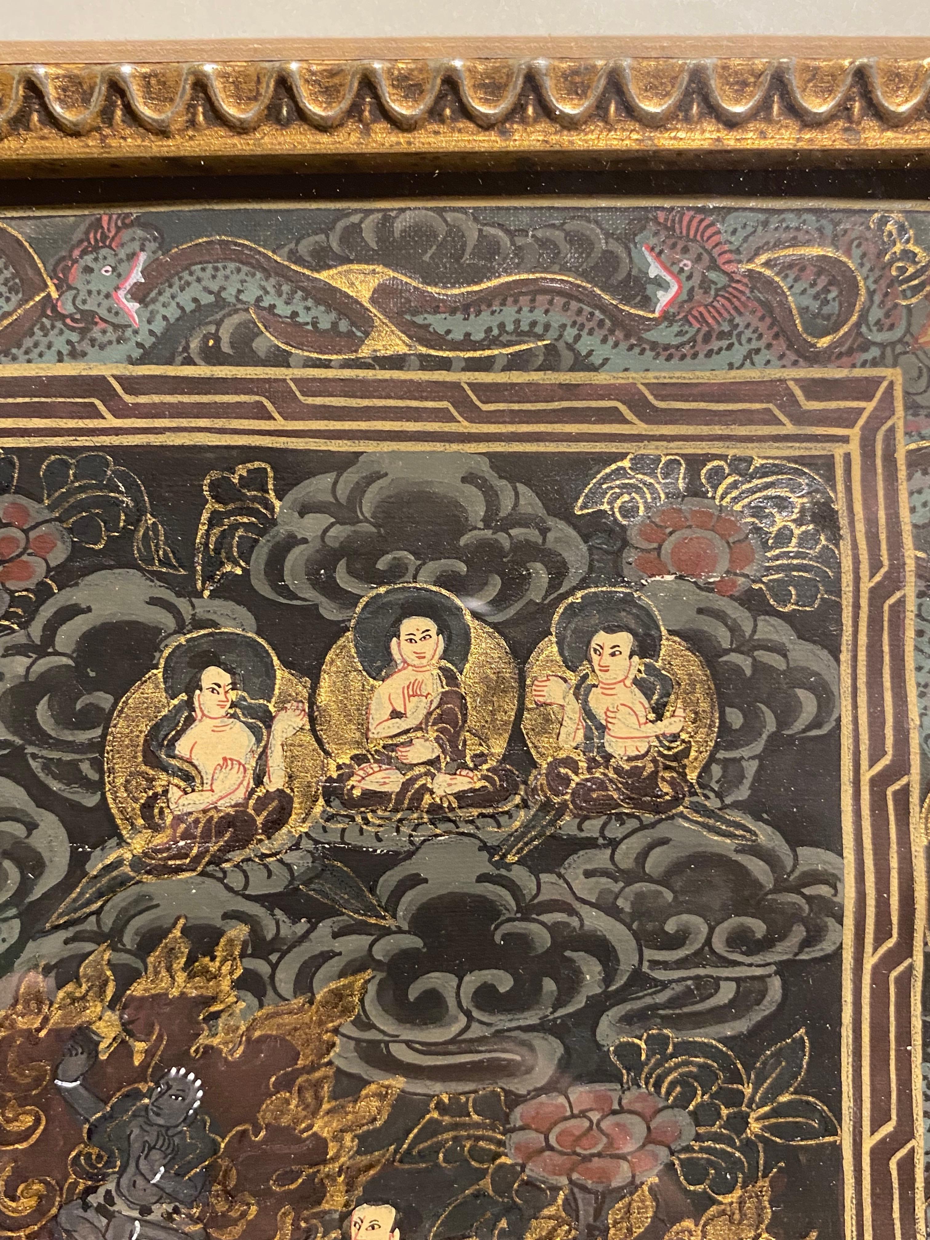 Mandala Thangka su tela dipinto a mano e incorniciato con oro 24 carati in vendita 11