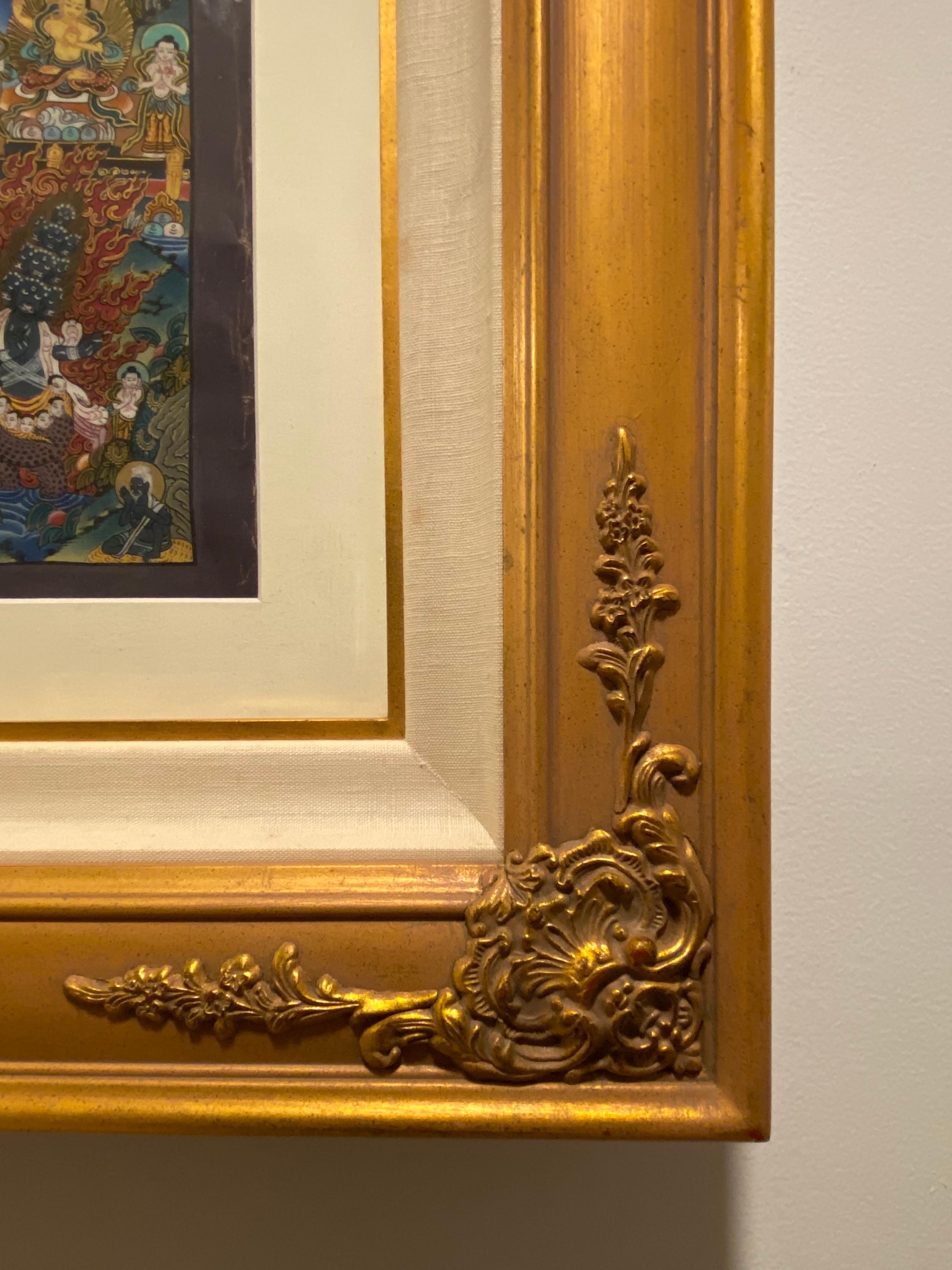 Mandala Thangka sobre lienzo pintado a mano y enmarcado con oro de 24 quilates en venta 12