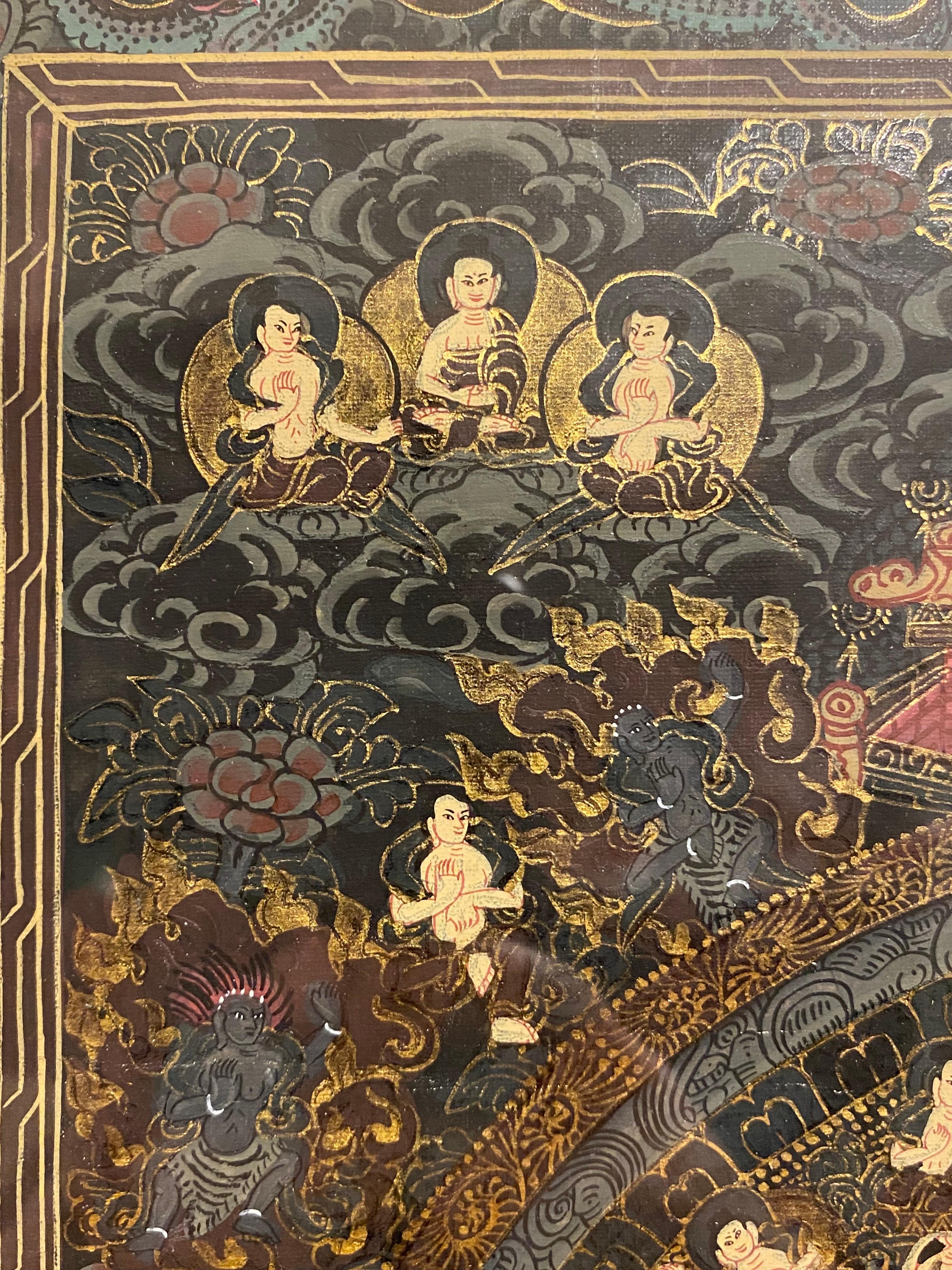 Mandala Thangka su tela dipinto a mano e incorniciato con oro 24 carati in vendita 12