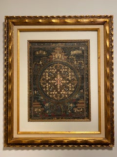 Framed Hand Painted Mandala Thangka on Canvas with 24K Gold