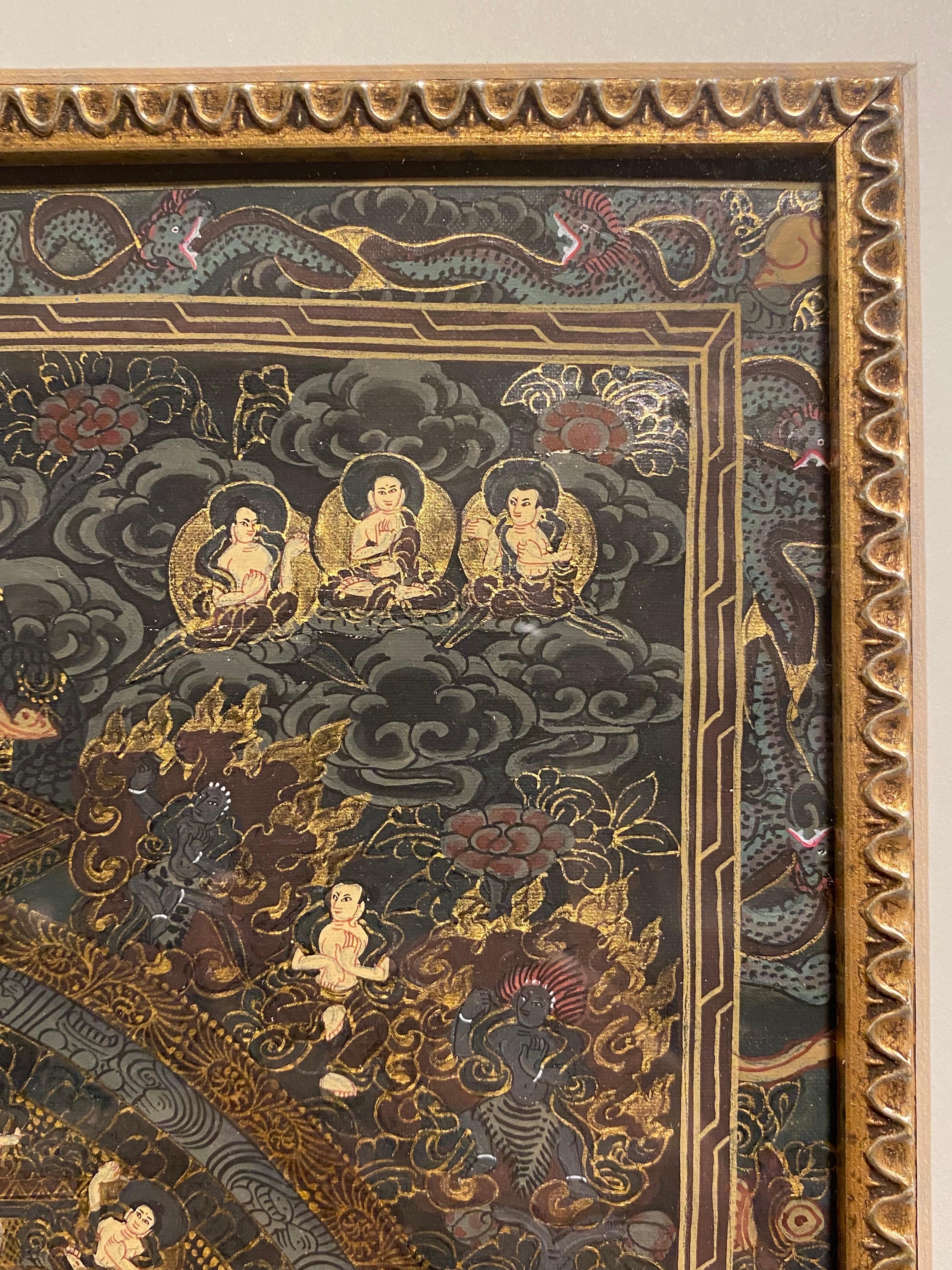 Mandala Thangka su tela dipinto a mano e incorniciato con oro 24 carati in vendita 1