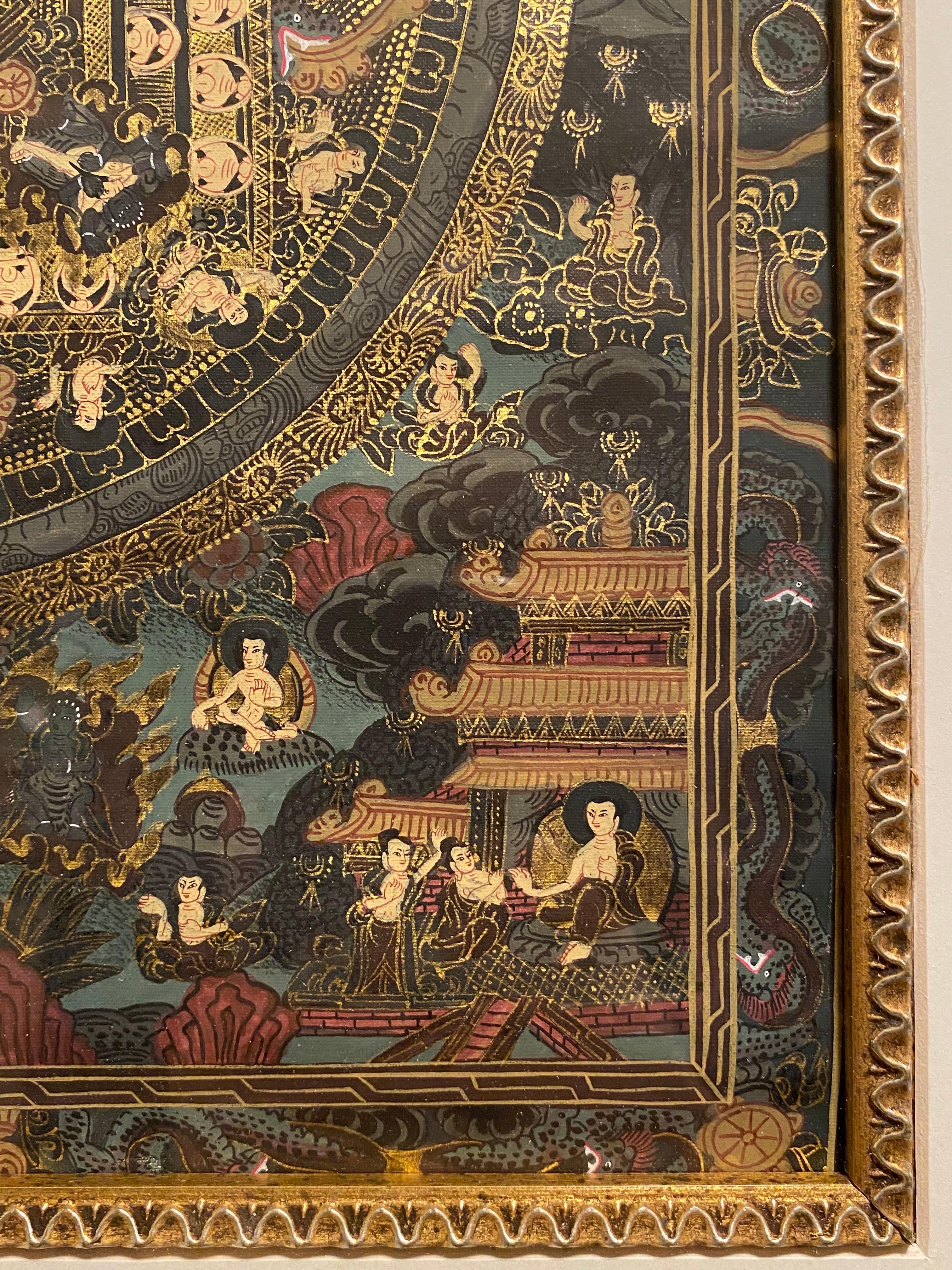 Mandala Thangka su tela dipinto a mano e incorniciato con oro 24 carati in vendita 2