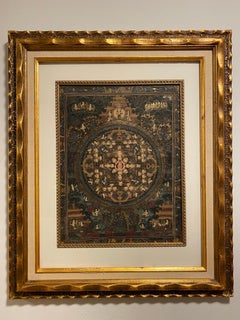 Framed Hand Painted Mandala Thangka on Canvas with 24K Gold