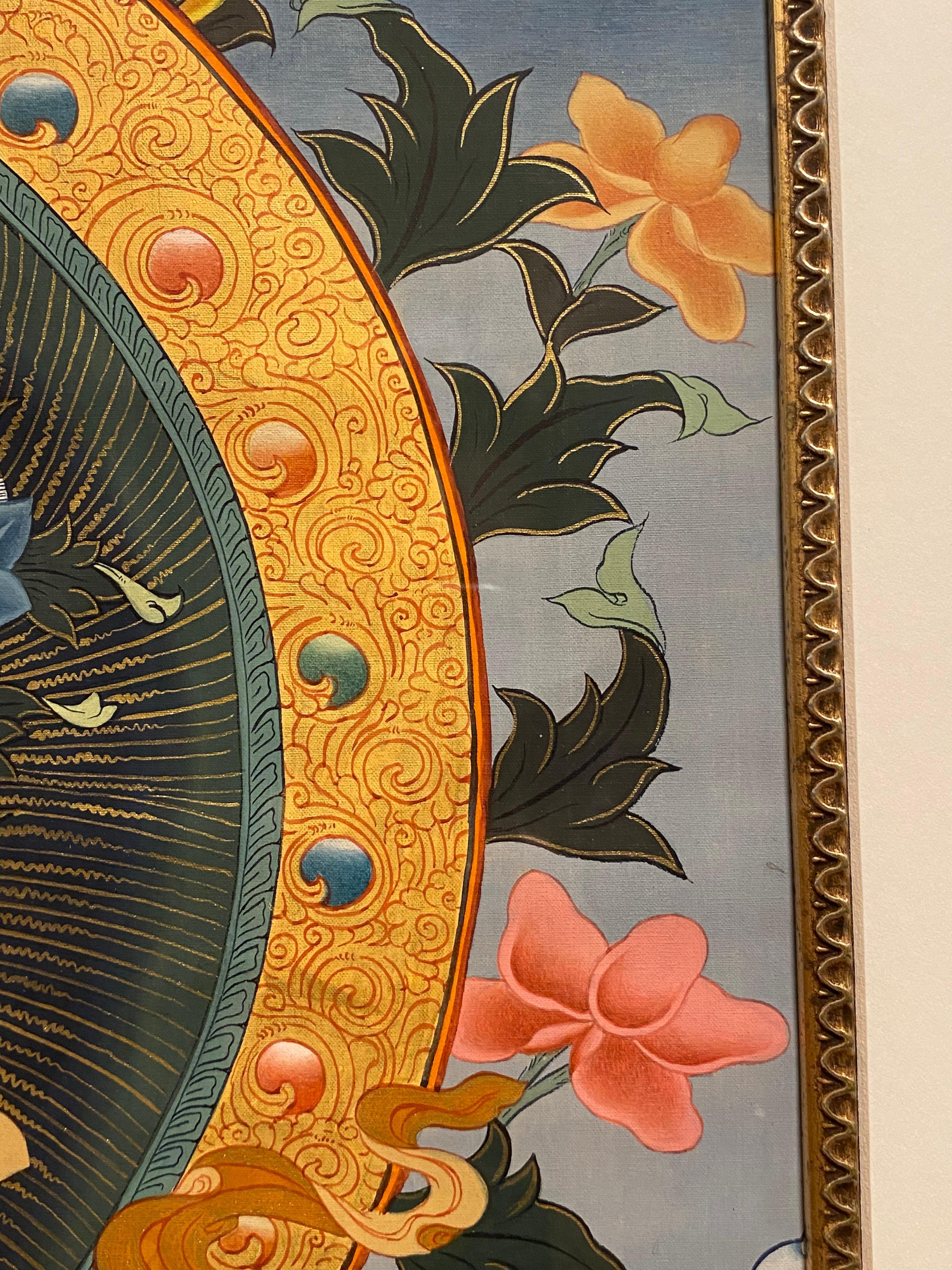 Framed Hand Painted Manjushree Thangka on Canvas with 24K Gold For Sale 7
