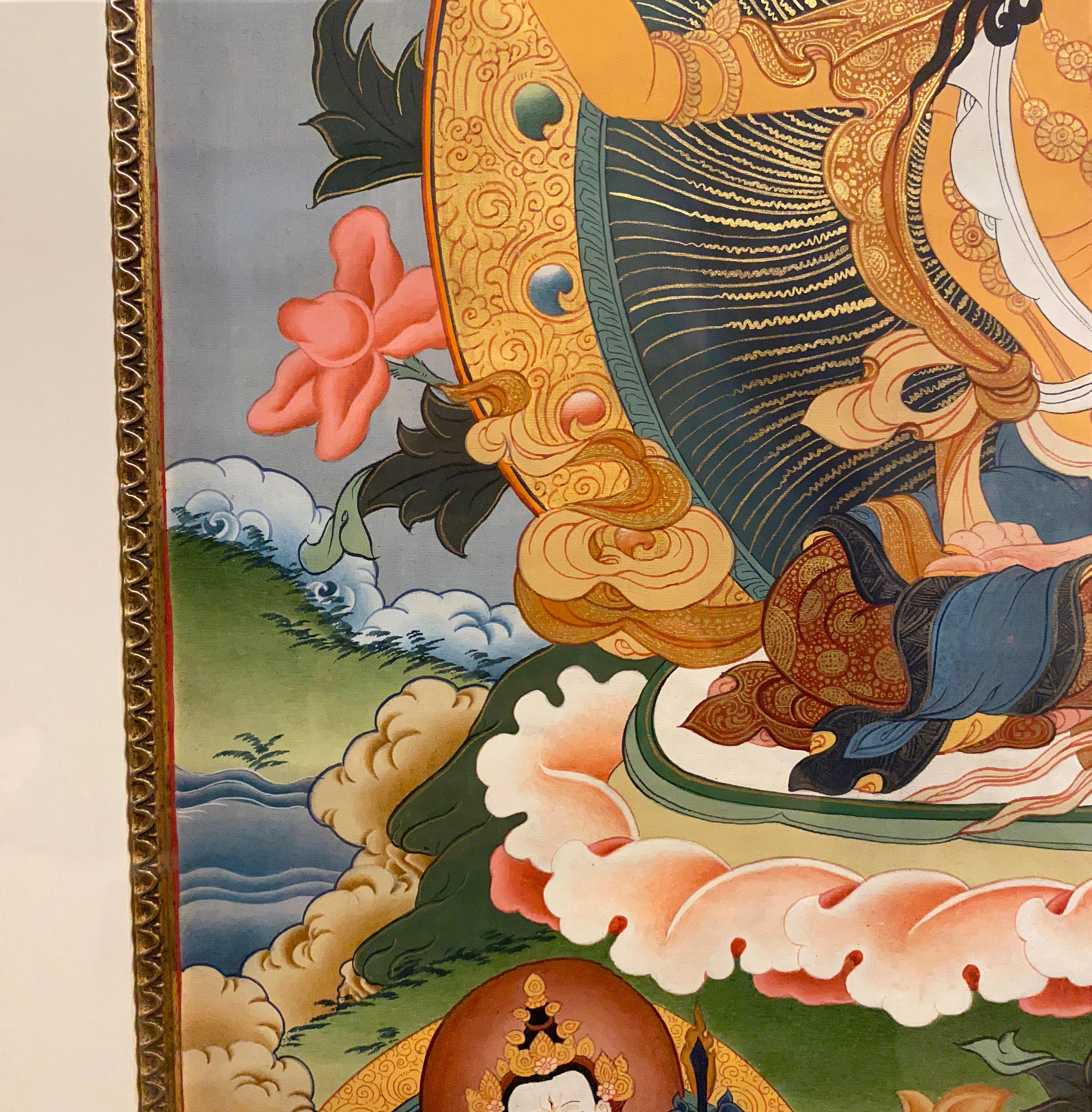 Framed Hand Painted Manjushree Thangka on Canvas with 24K Gold For Sale 8