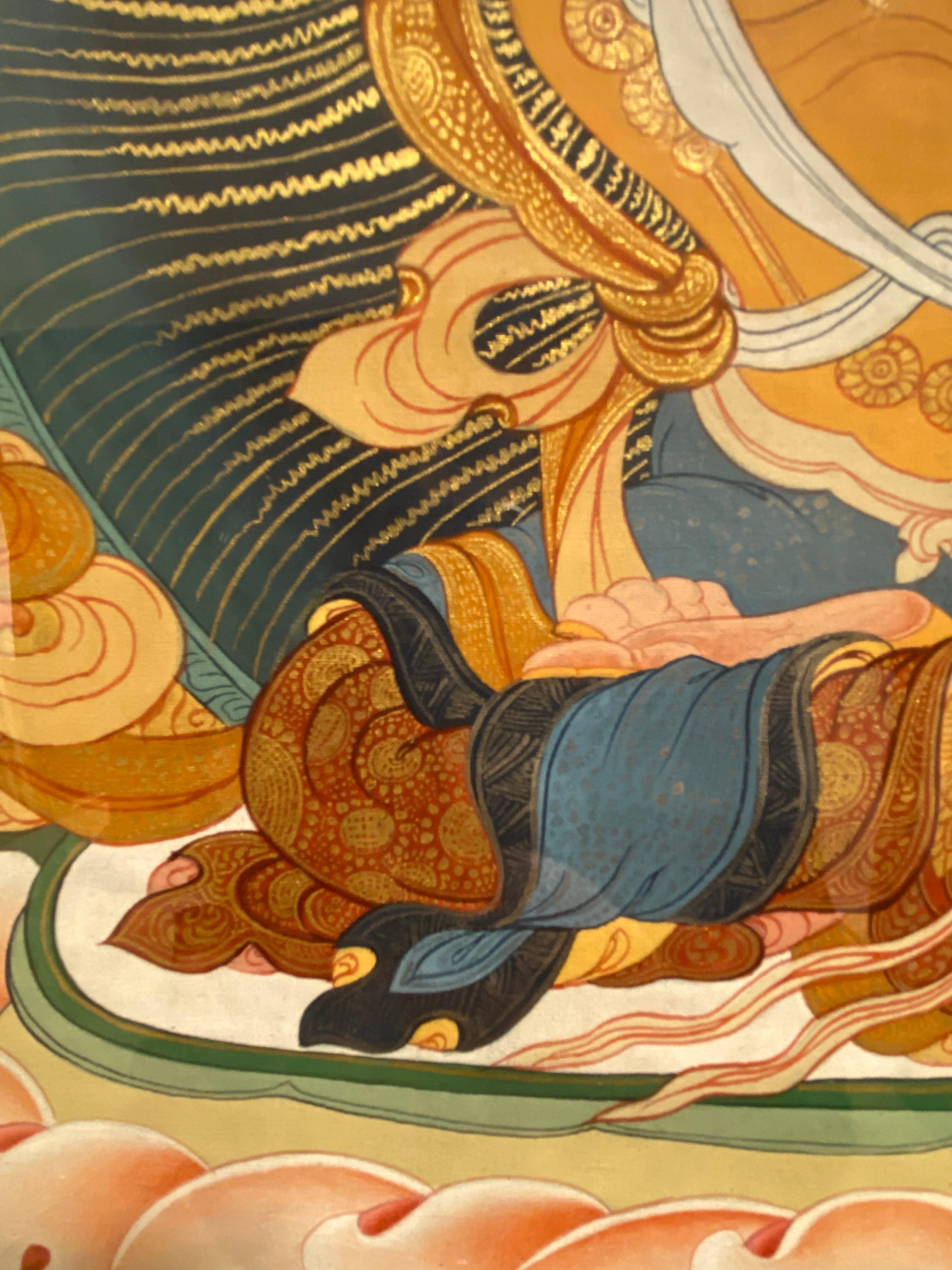 Framed Hand Painted Manjushree Thangka on Canvas with 24K Gold For Sale 9