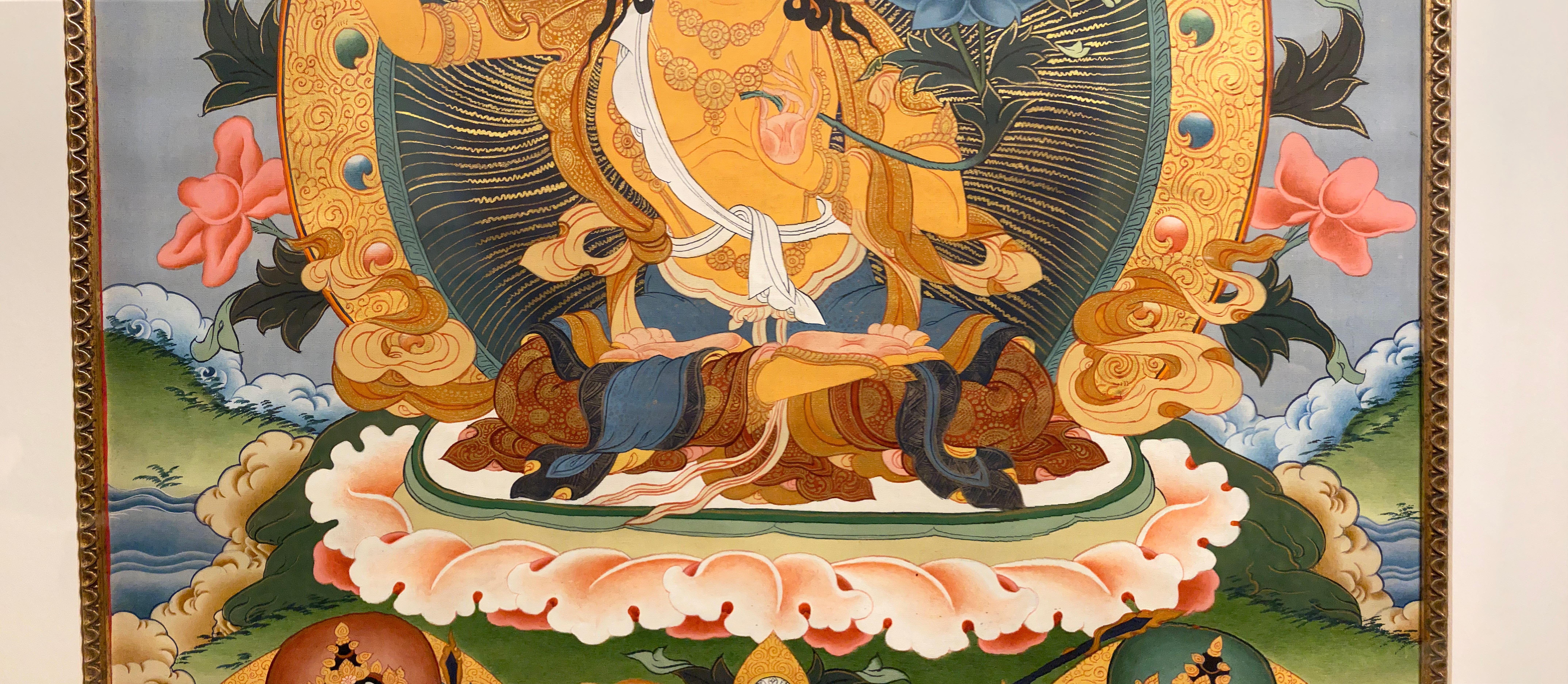 Framed Hand Painted Manjushree Thangka on Canvas with 24K Gold For Sale 10