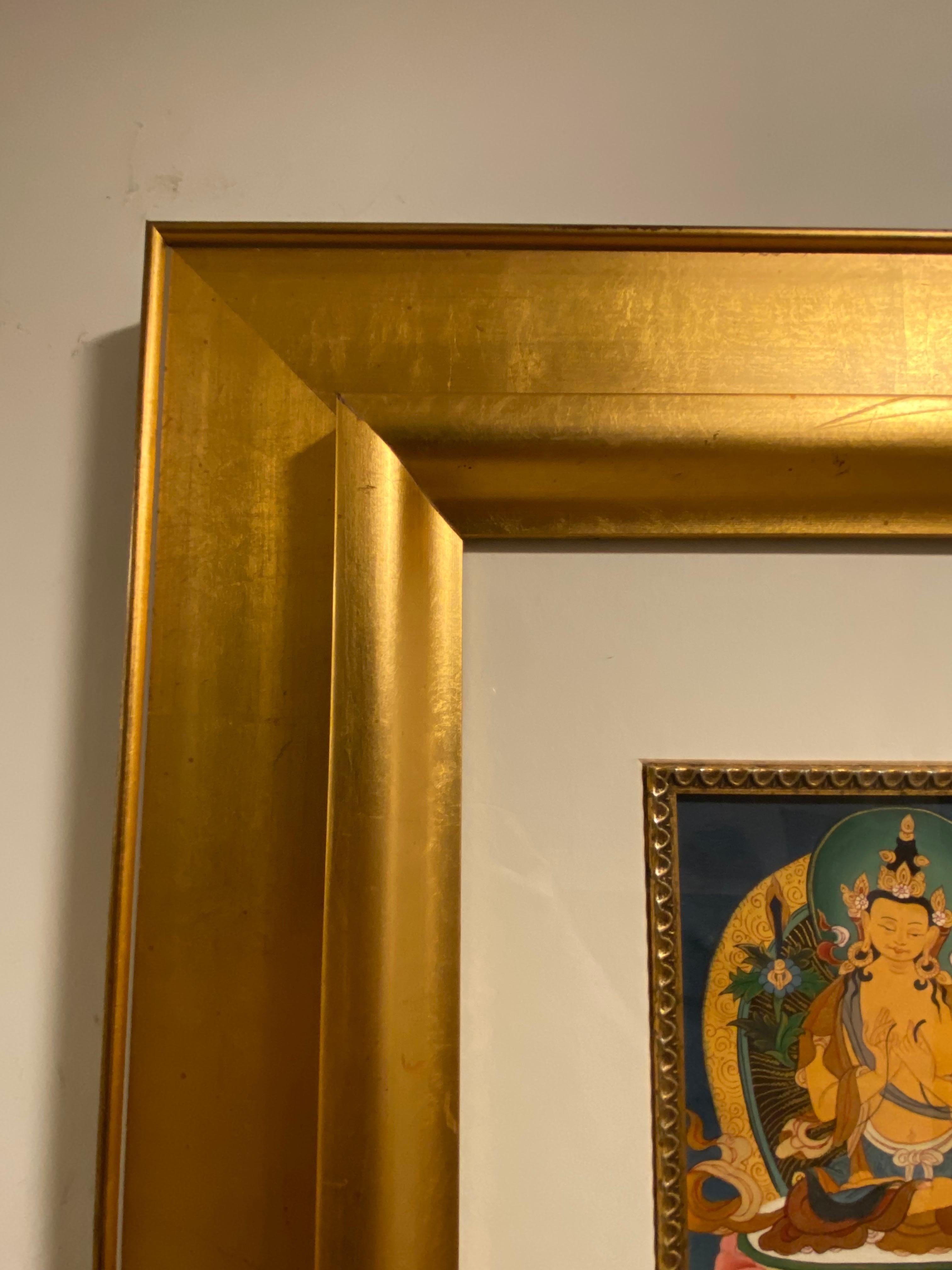 Framed Hand Painted Manjushree Thangka on Canvas with 24K Gold For Sale 11