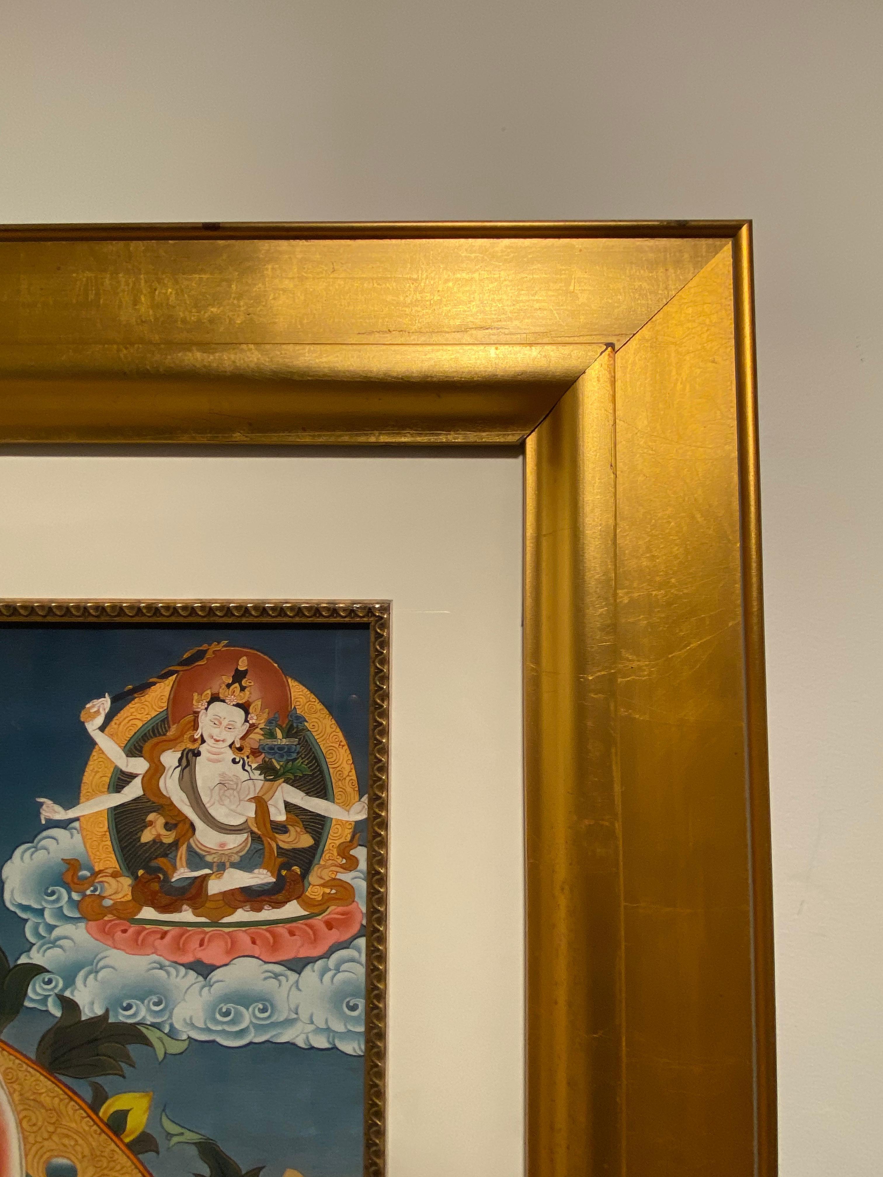 Framed Hand Painted Manjushree Thangka on Canvas with 24K Gold For Sale 12