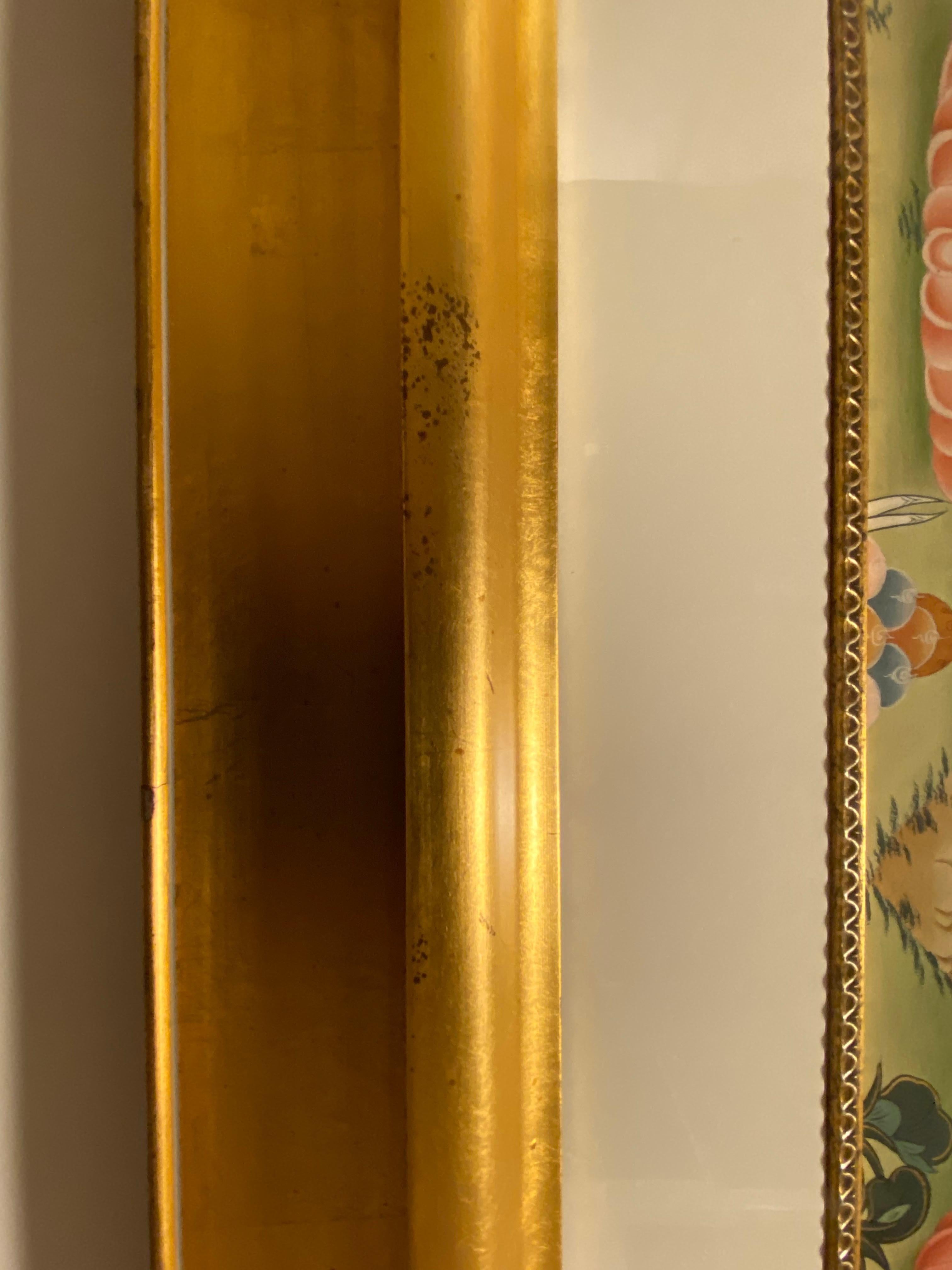 Framed Hand Painted Manjushree Thangka on Canvas with 24K Gold For Sale 13