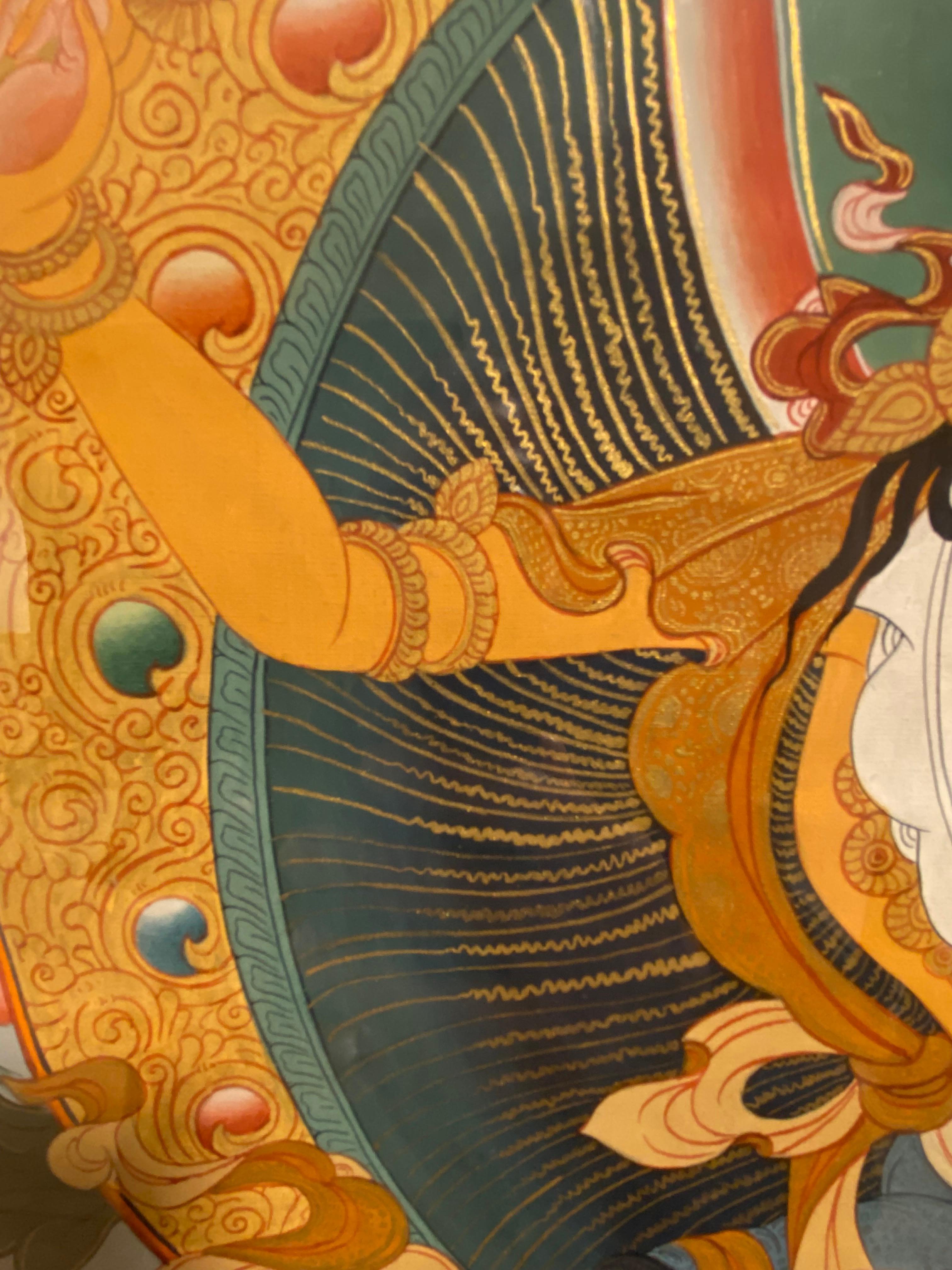Framed Hand Painted Manjushree Thangka on Canvas with 24K Gold For Sale 14