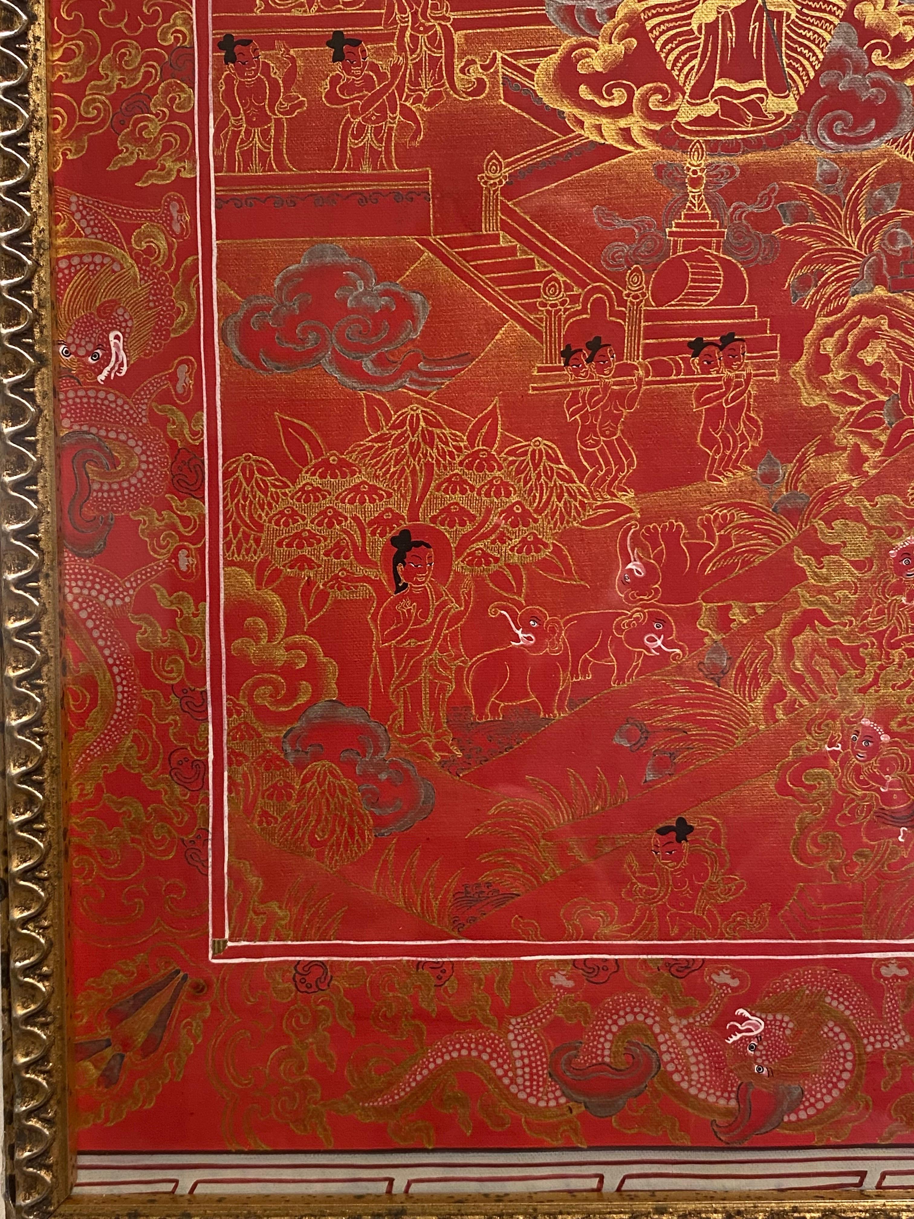 Framed Hand Painted on Canvas Life History of Buddha Thangka 24K Gold For Sale 6