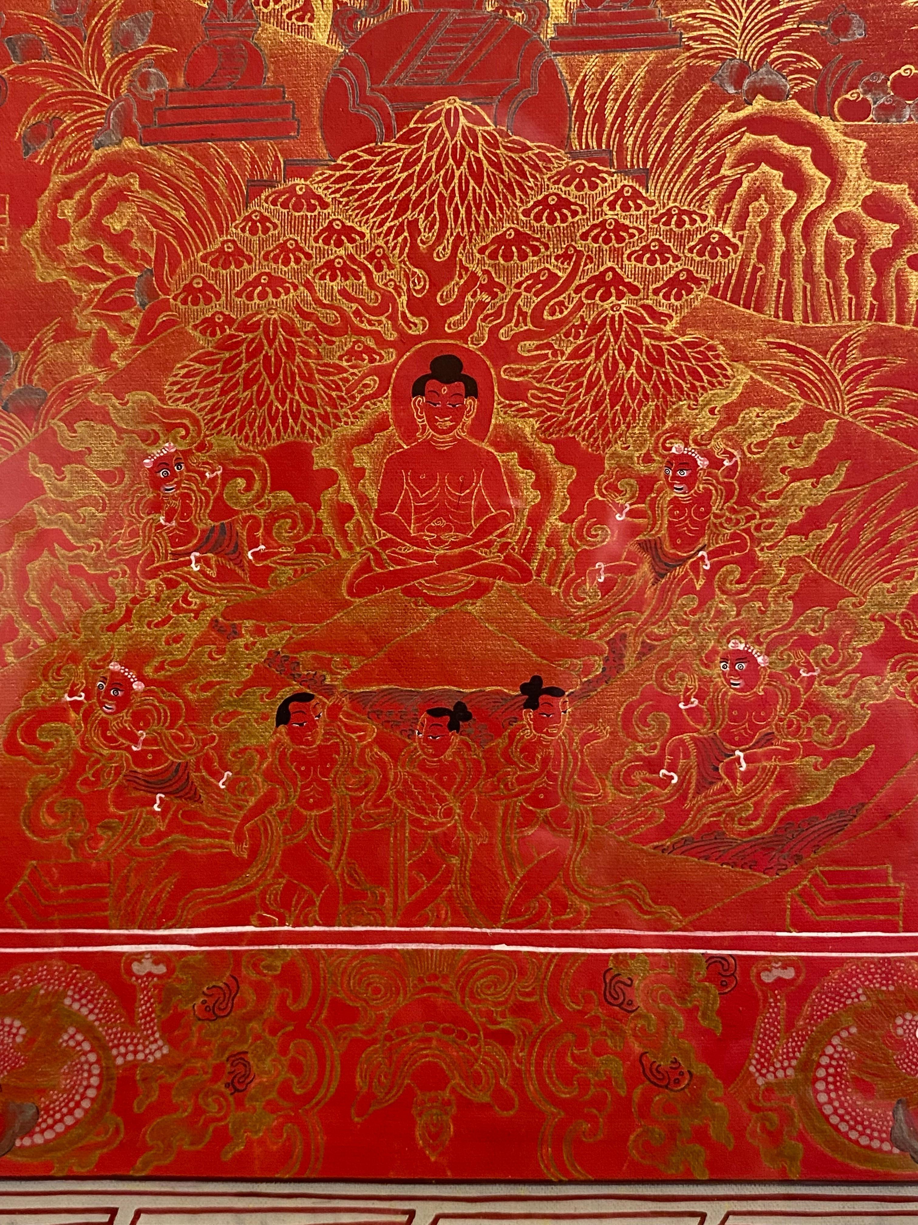 Framed Hand Painted on Canvas Life History of Buddha Thangka 24K Gold For Sale 7