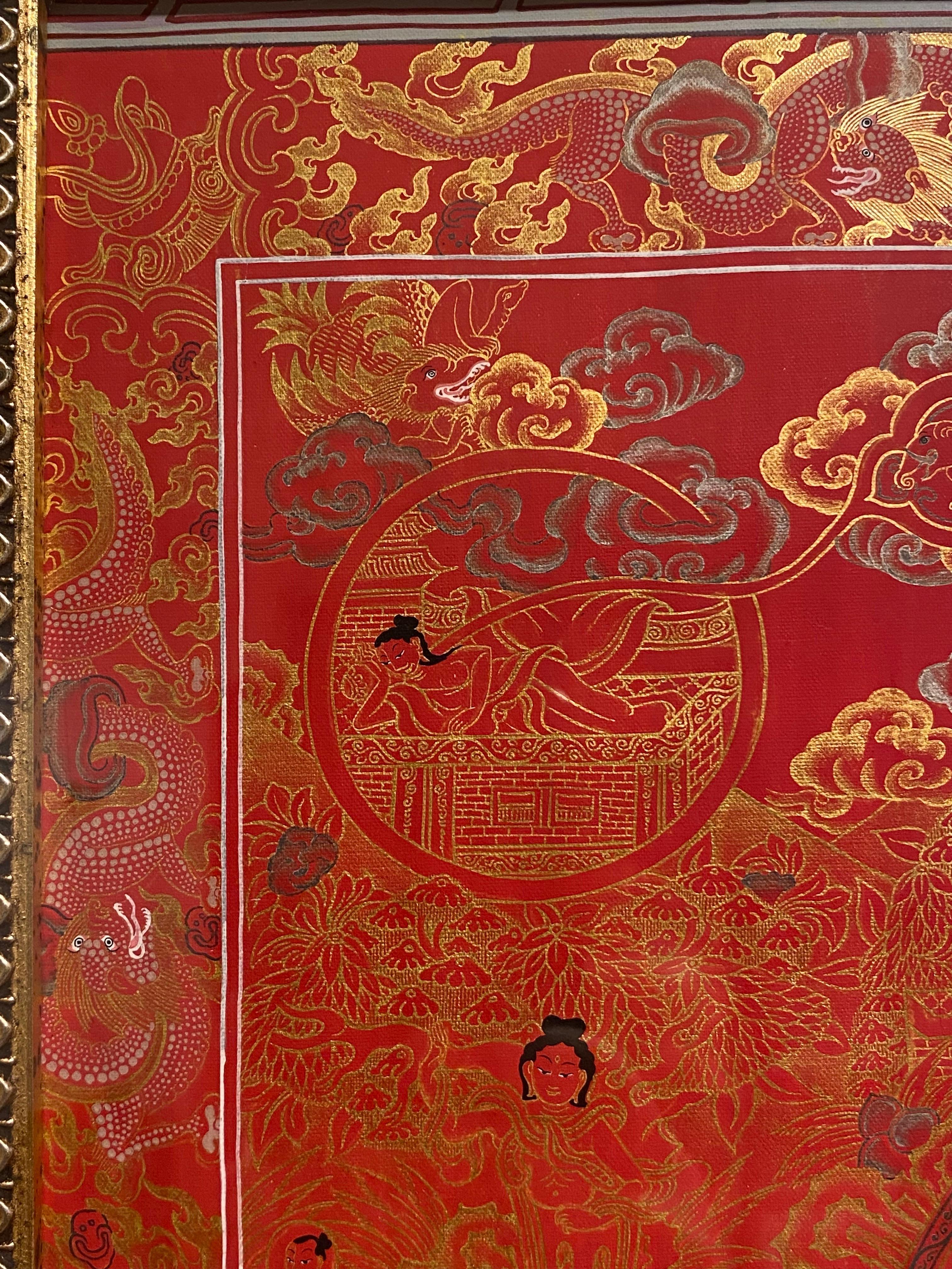 Gerahmt, handbemalt, auf Leinwand, Lebensgeschichte des Buddha Thangka 24K Gold, gerahmt im Angebot 7