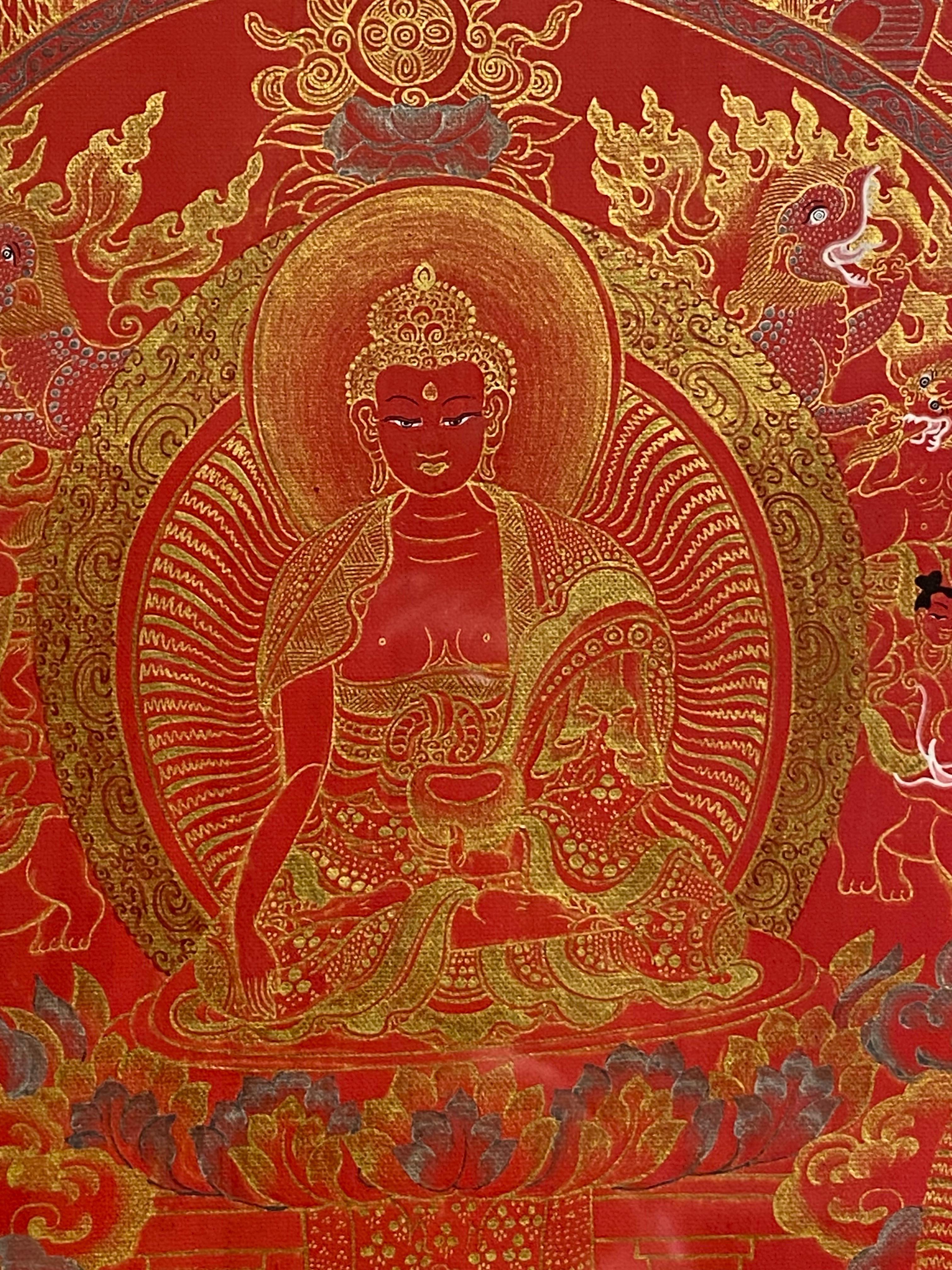 Gerahmt, handbemalt, auf Leinwand, Lebensgeschichte des Buddha Thangka 24K Gold, gerahmt im Angebot 10