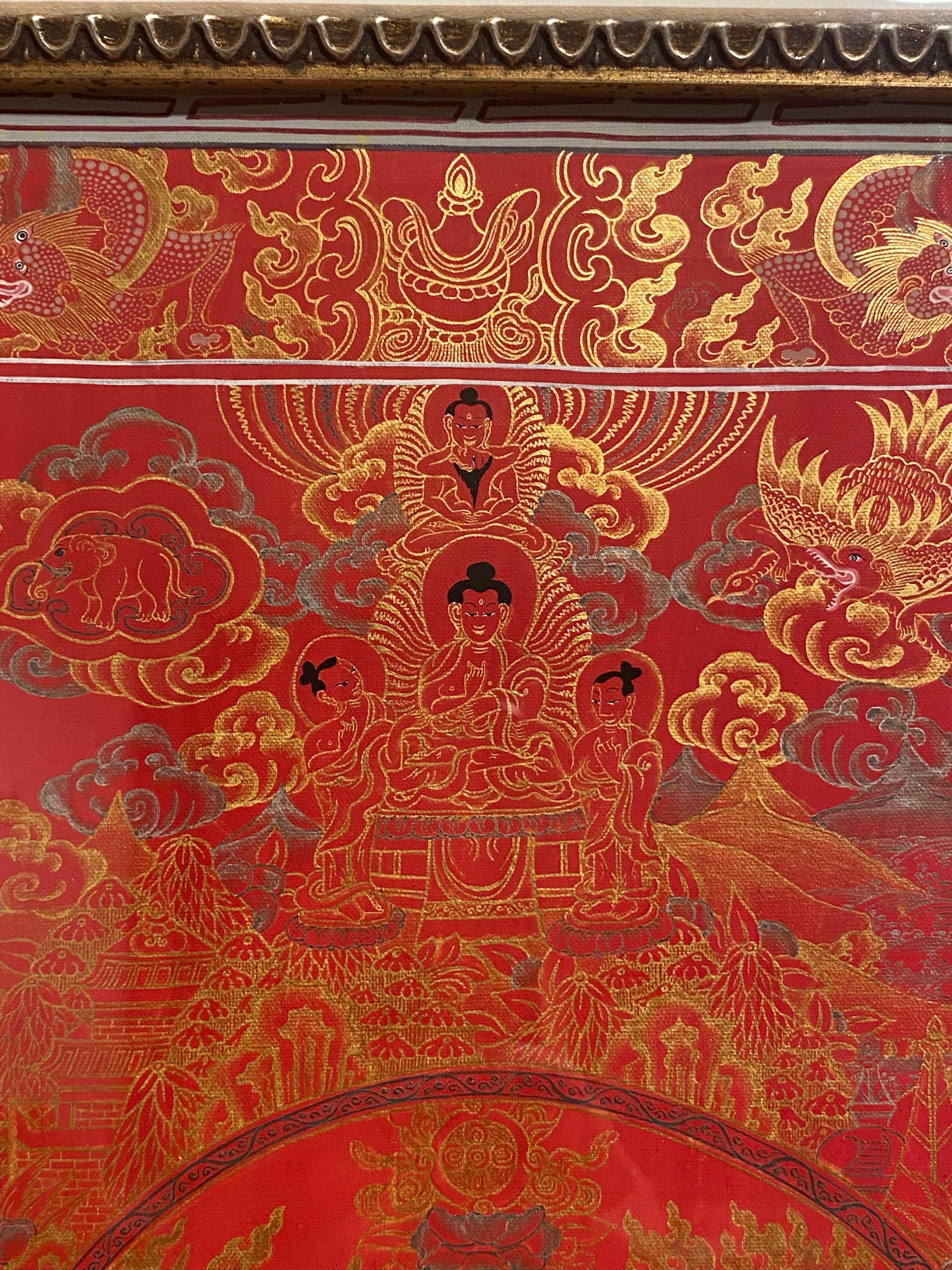 Gerahmt, handbemalt, auf Leinwand, Lebensgeschichte des Buddha Thangka 24K Gold, gerahmt (Braun), Figurative Painting, von Unknown