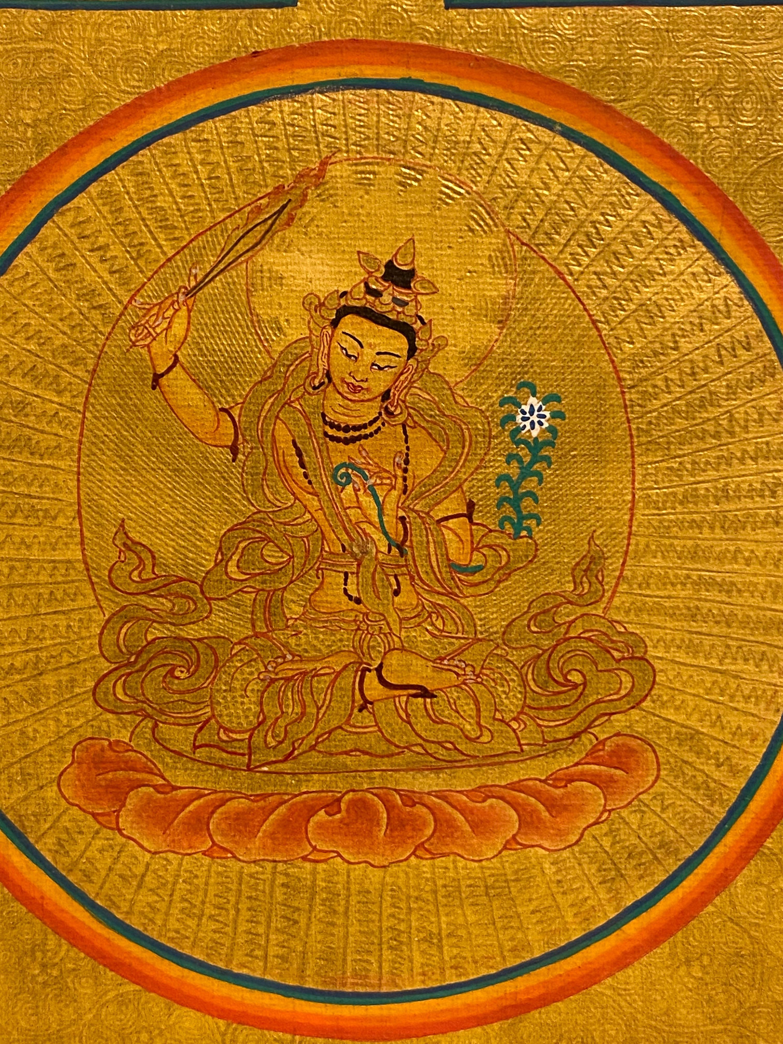 Framed Hand Painted  on Canvas Mandala Thangka 24K Gold  For Sale 5