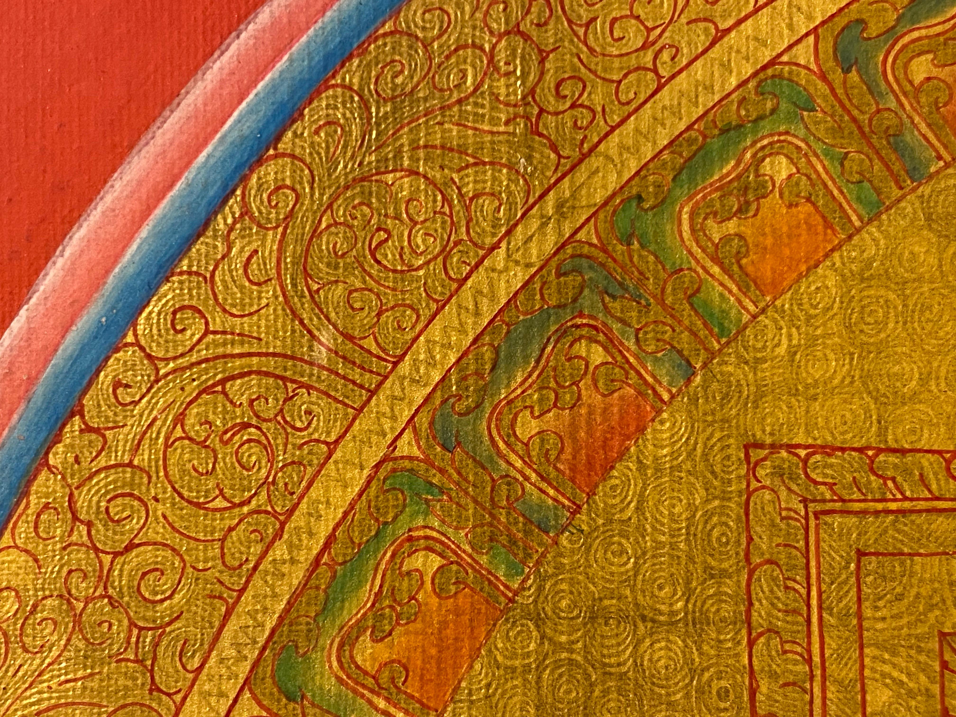Framed Hand Painted  on Canvas Mandala Thangka 24K Gold  For Sale 6