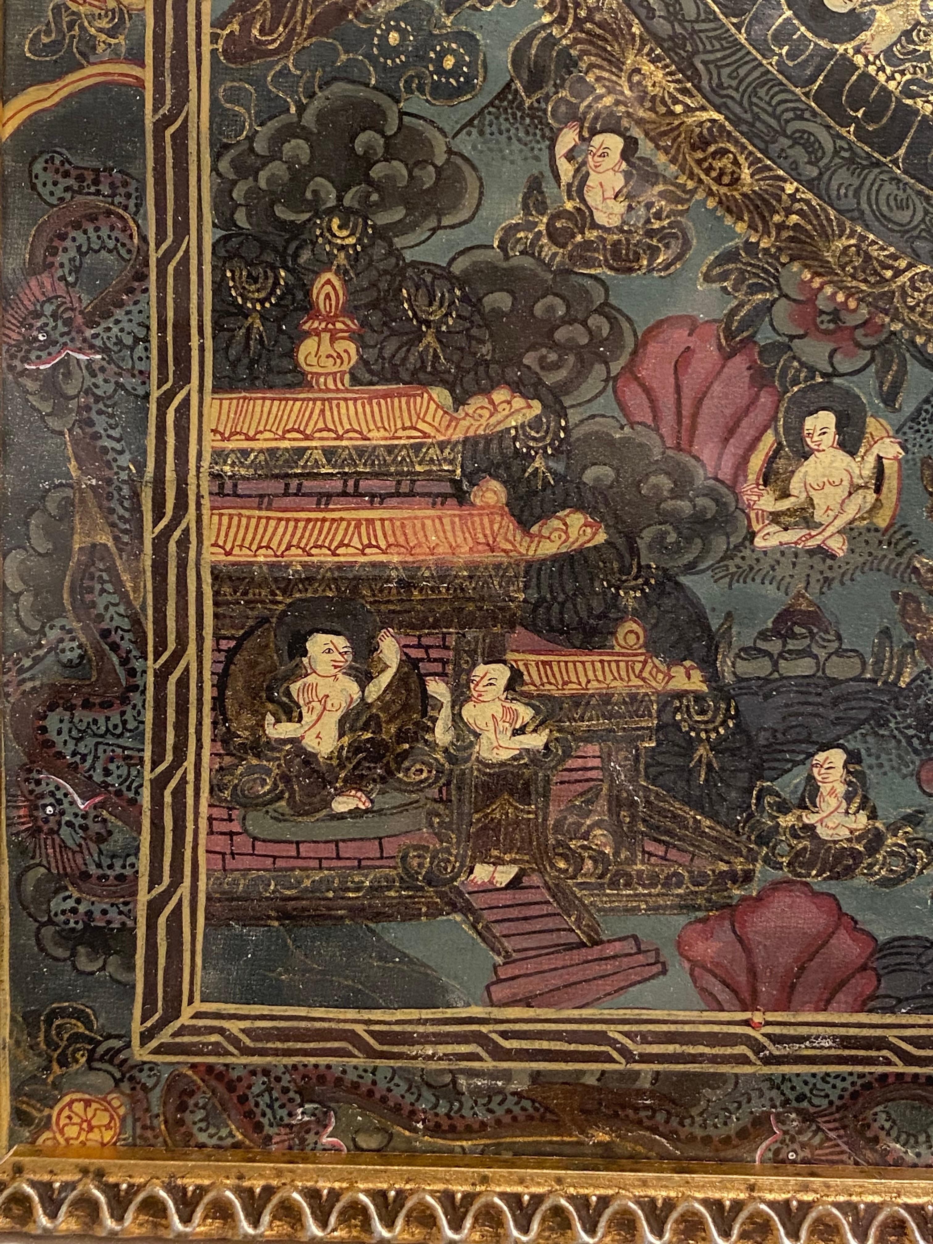 Mandala Thangka dipinto a mano su tela e incorniciato in oro 24 carati in vendita 6