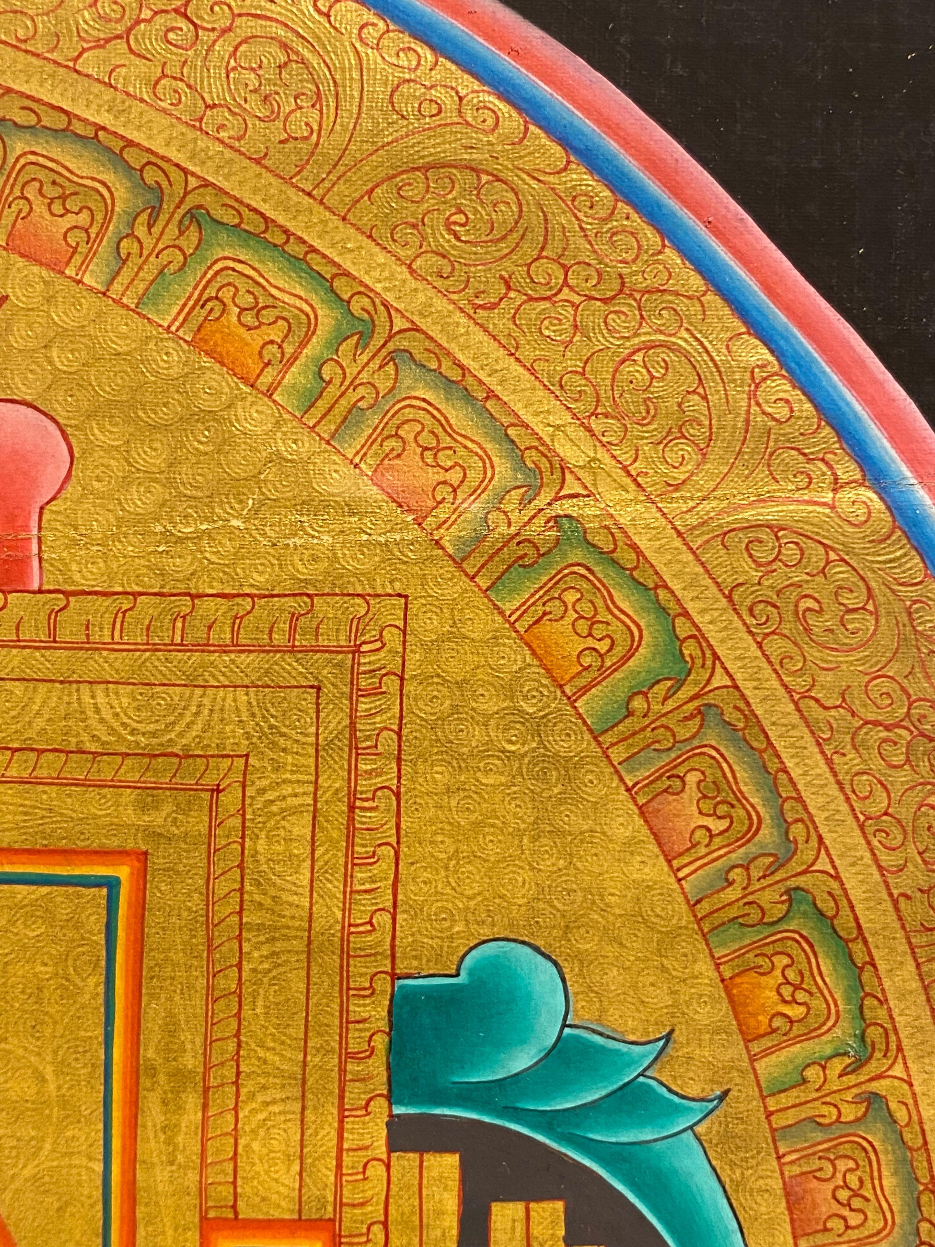 Framed Hand Painted on Canvas Mandala Thangka 24K Gold  For Sale 7