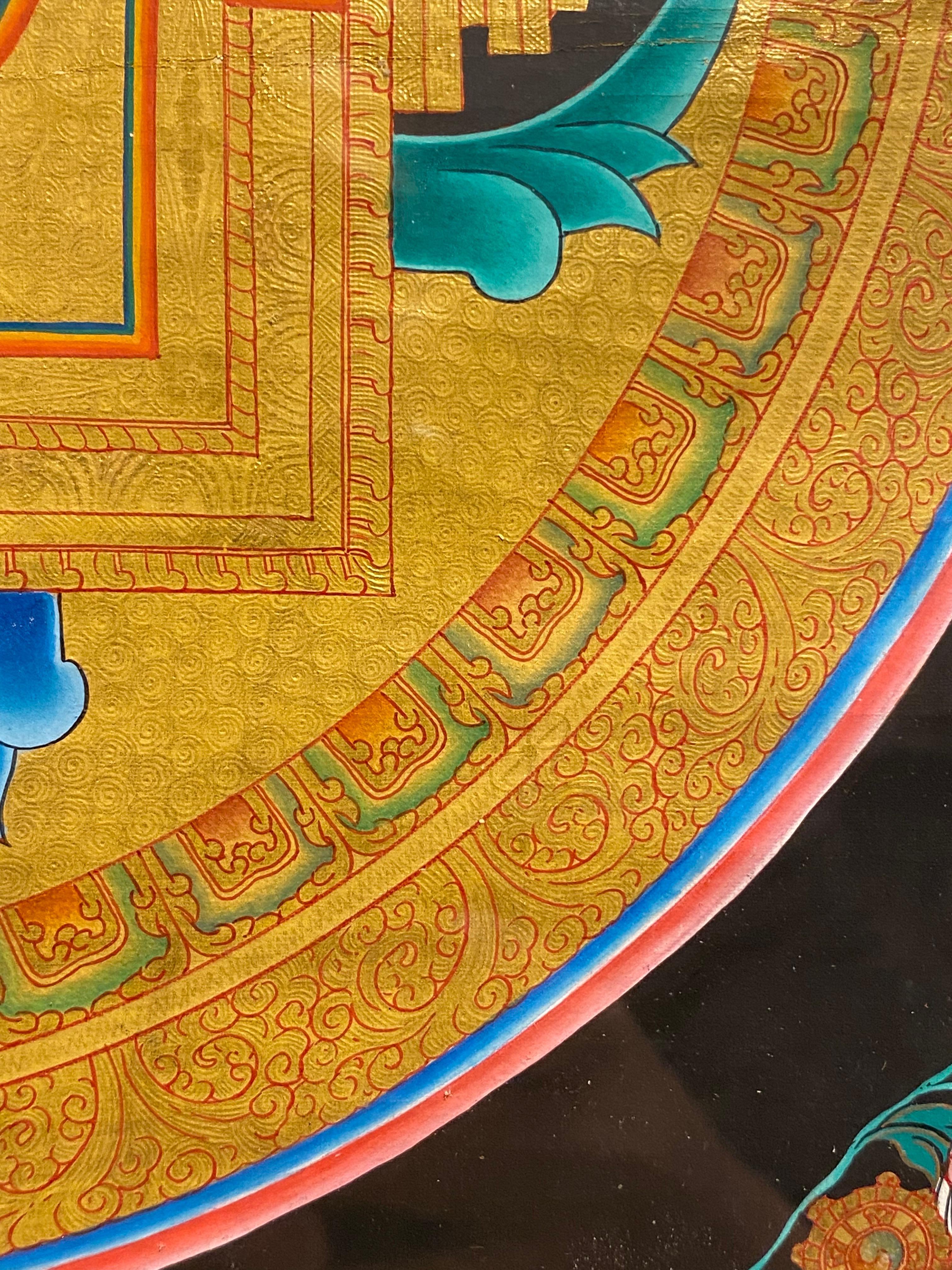 Framed Hand Painted on Canvas Mandala Thangka 24K Gold  For Sale 8