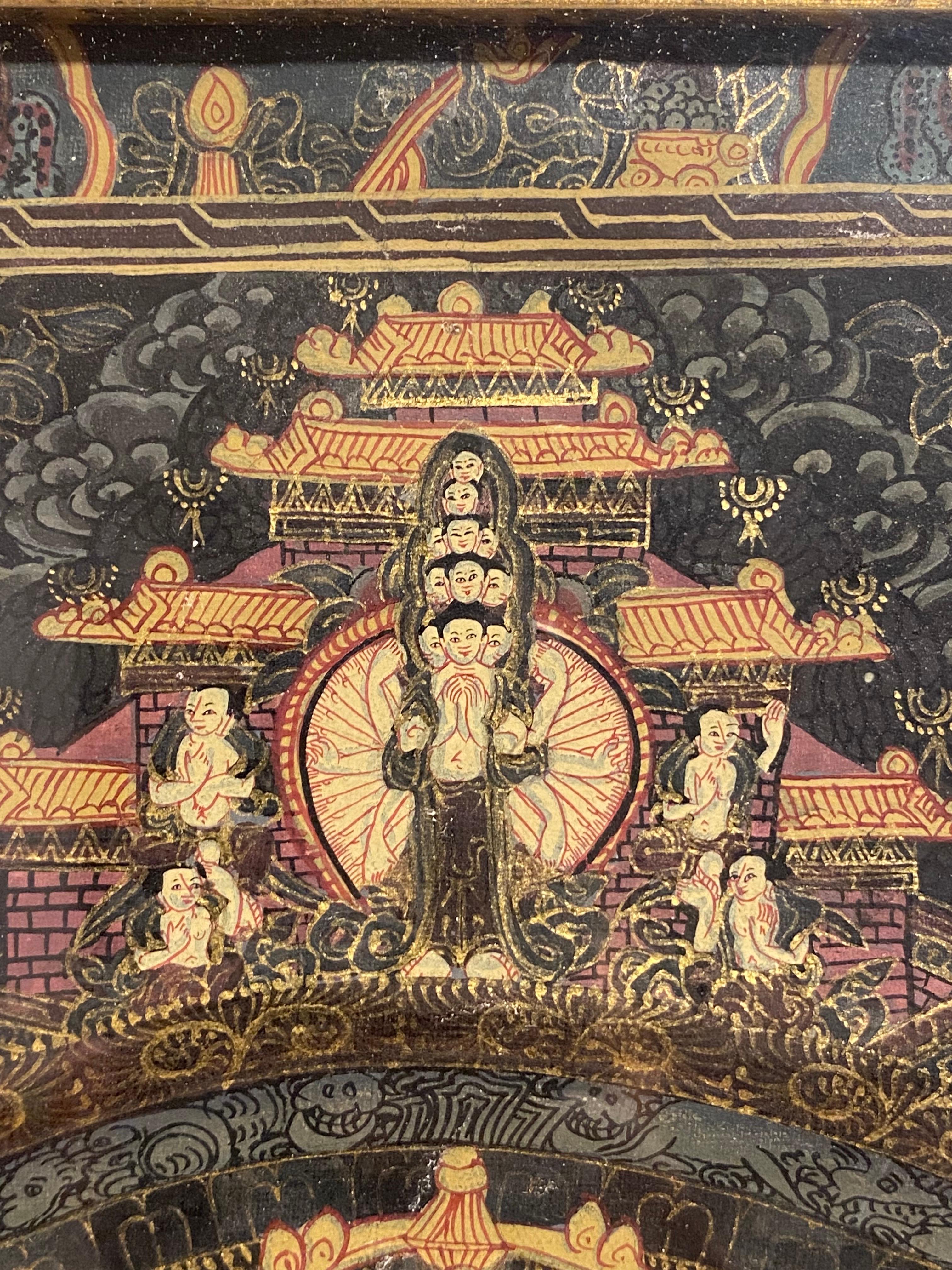 Framed Hand Painted on Canvas Mandala Thangka 24K gold  For Sale 8