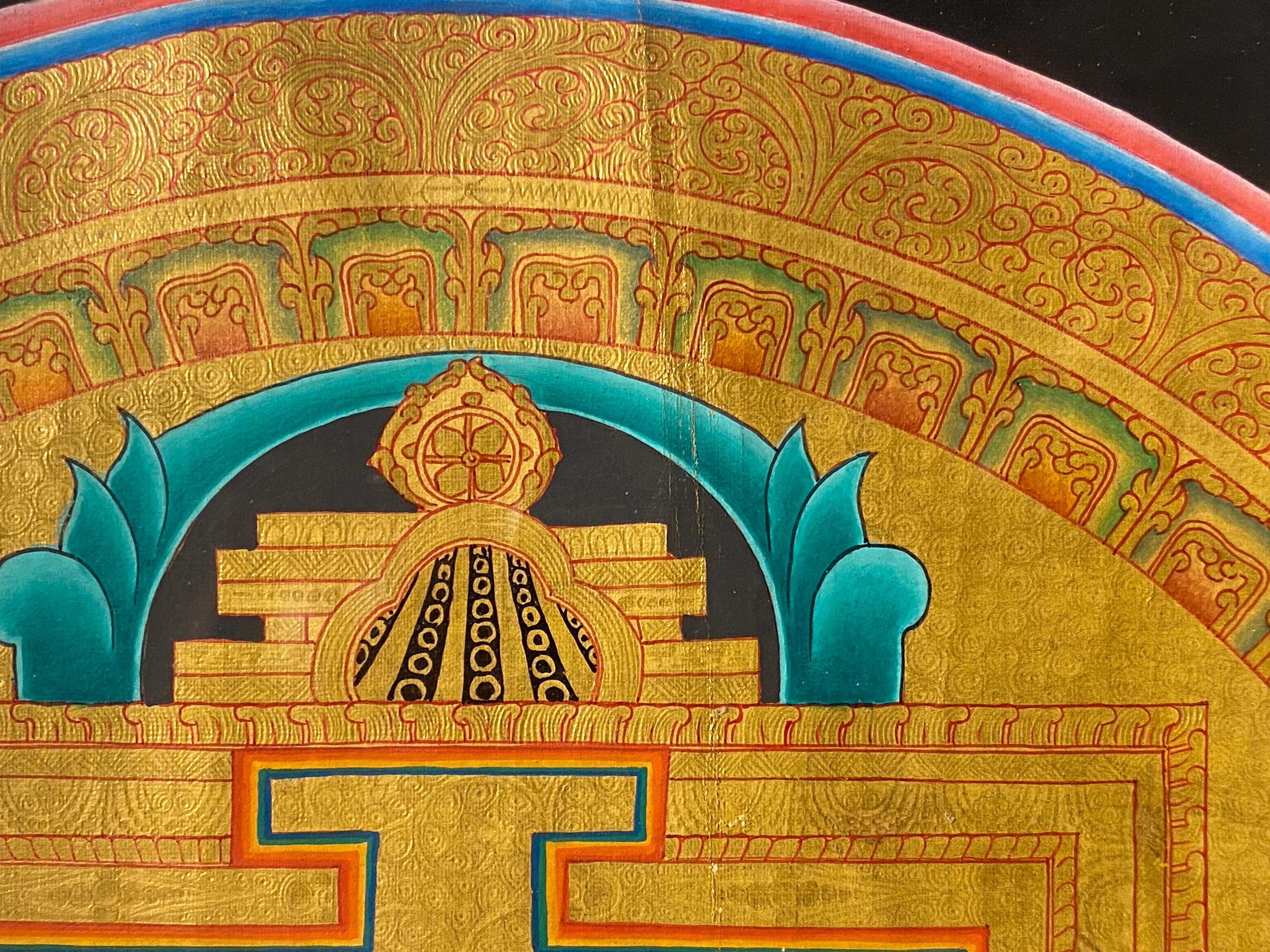 Framed Hand Painted on Canvas Mandala Thangka 24K Gold  For Sale 9