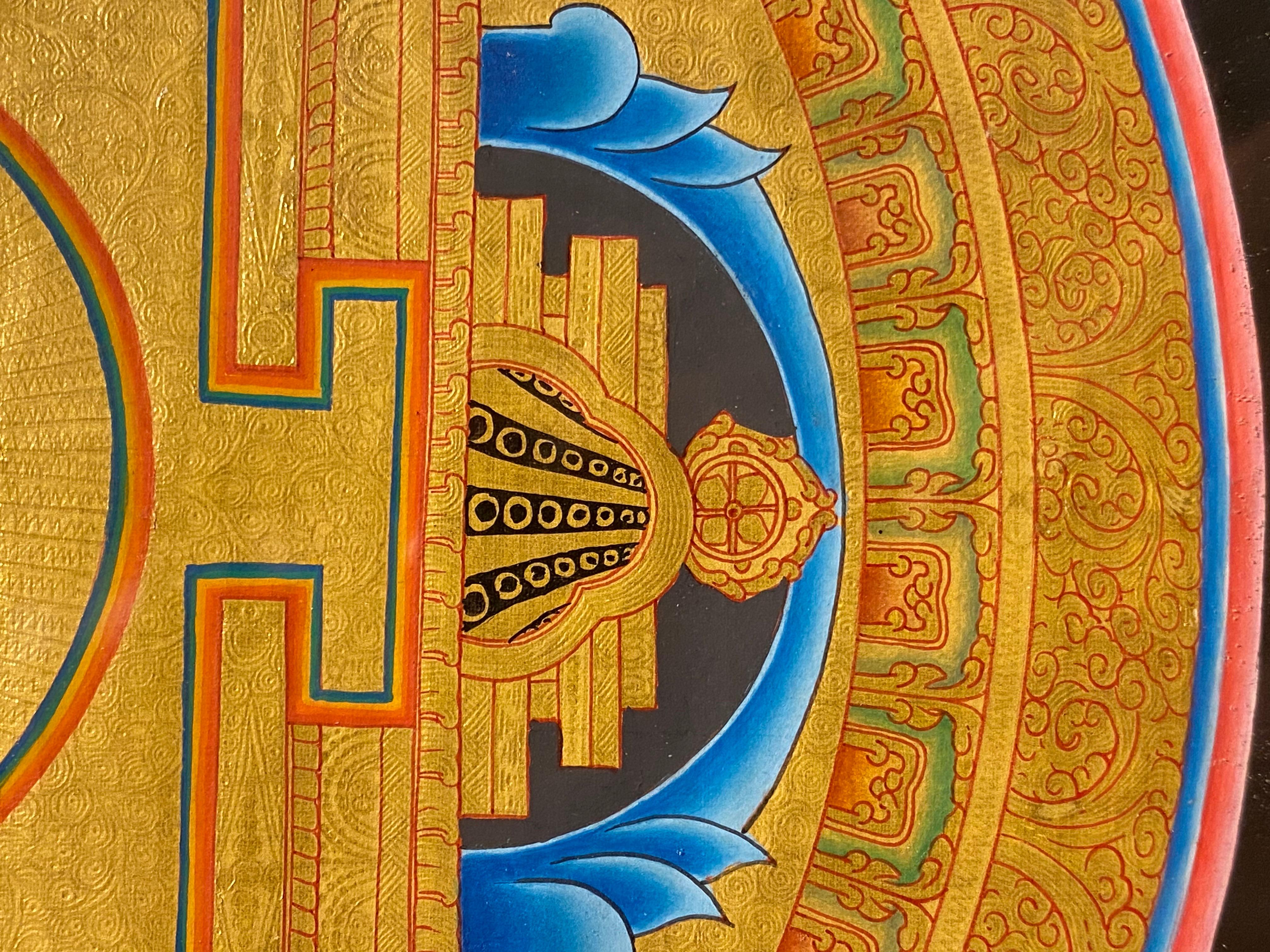 Framed Hand Painted on Canvas Mandala Thangka 24K Gold  For Sale 10