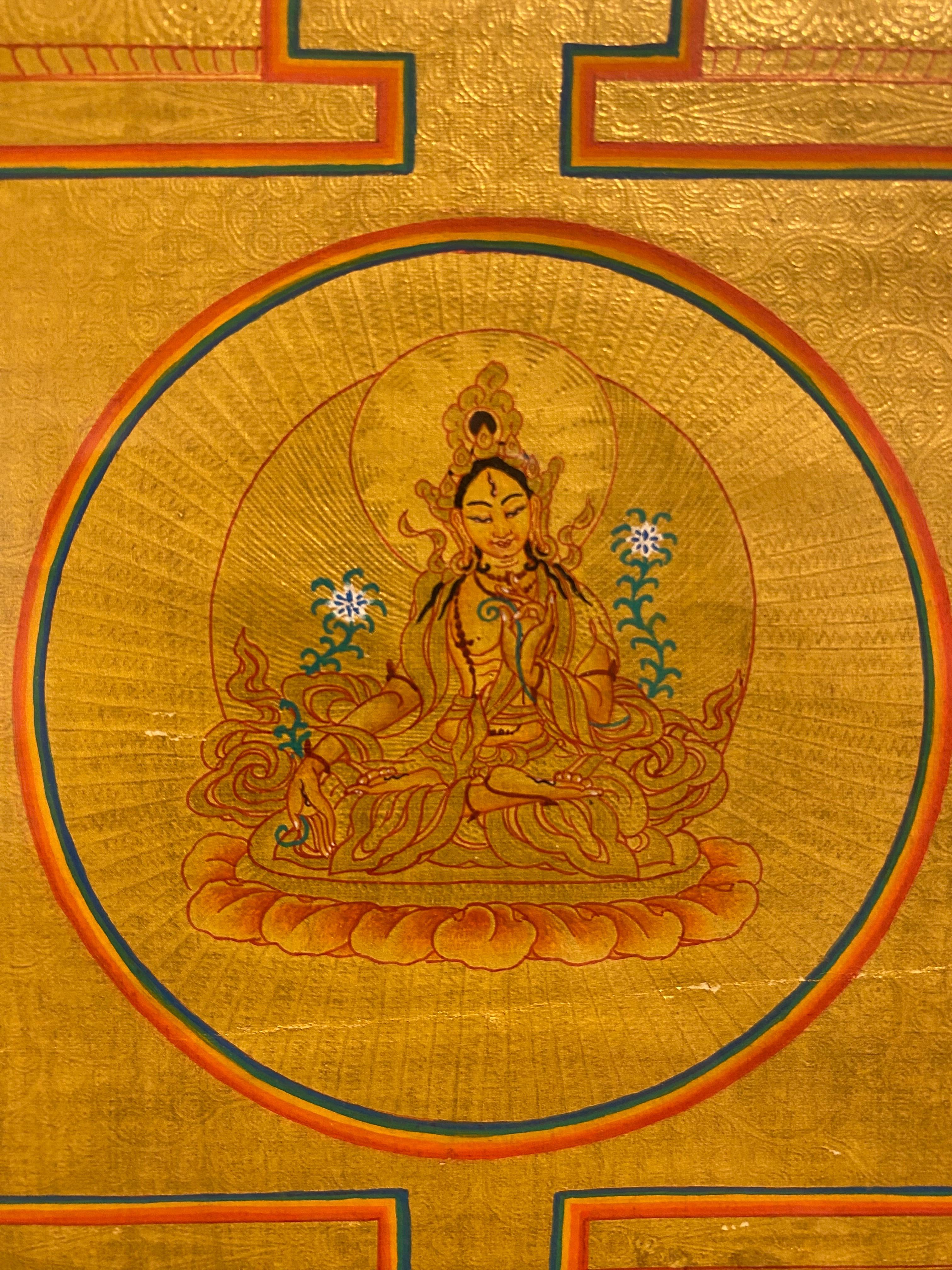 Framed Hand Painted on Canvas Mandala Thangka 24K Gold  For Sale 12